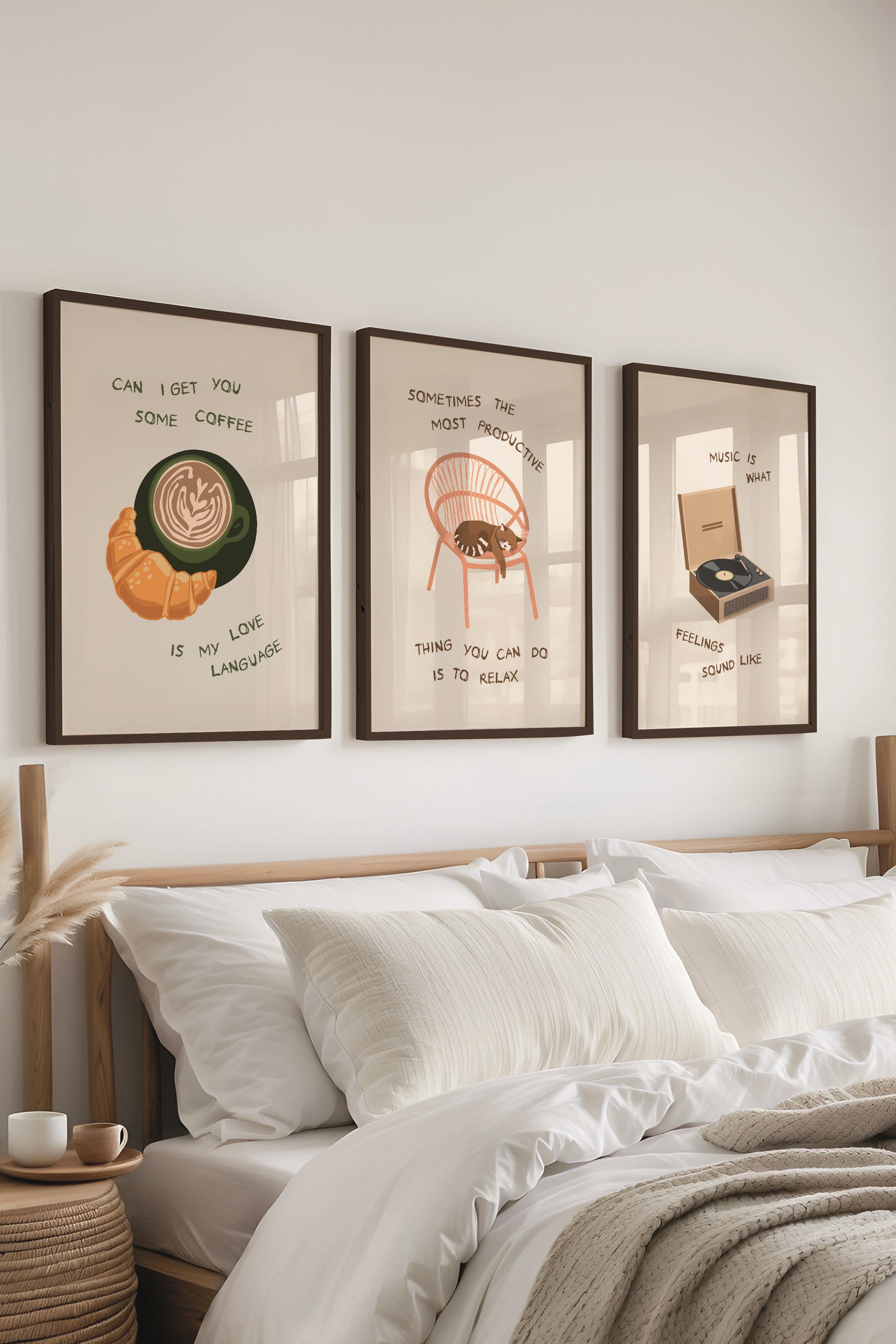 Çerçeveli Tablo Seti, 3 Adet Siyah Çerçeve ve Minimalist Çizim Temalı Poster Seti, No:300531