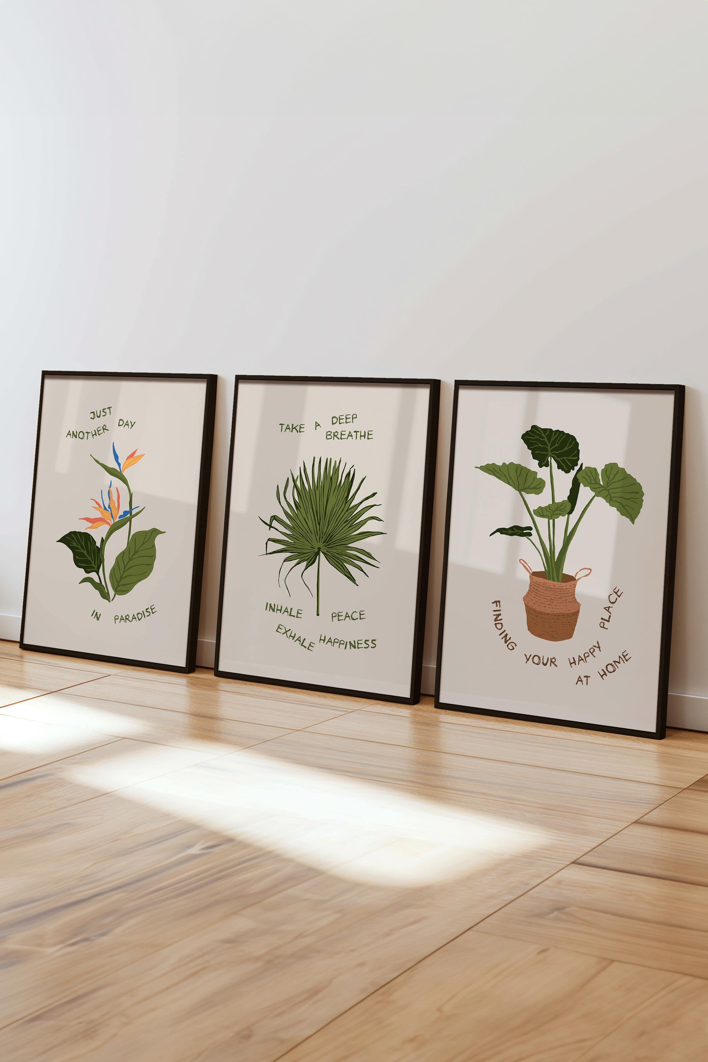 Çerçeveli Tablo Seti, 3 Adet Siyah Çerçeve ve Minimalist Çizim Temalı Poster Seti, No:300532