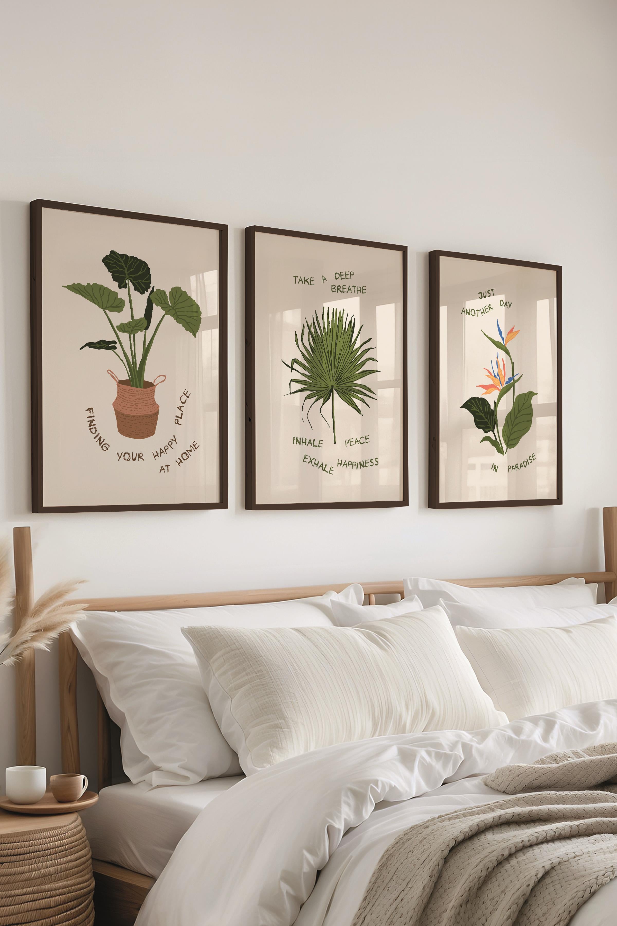 Çerçeveli Tablo Seti, 3 Adet Siyah Çerçeve ve Minimalist Çizim Temalı Poster Seti, No:300532