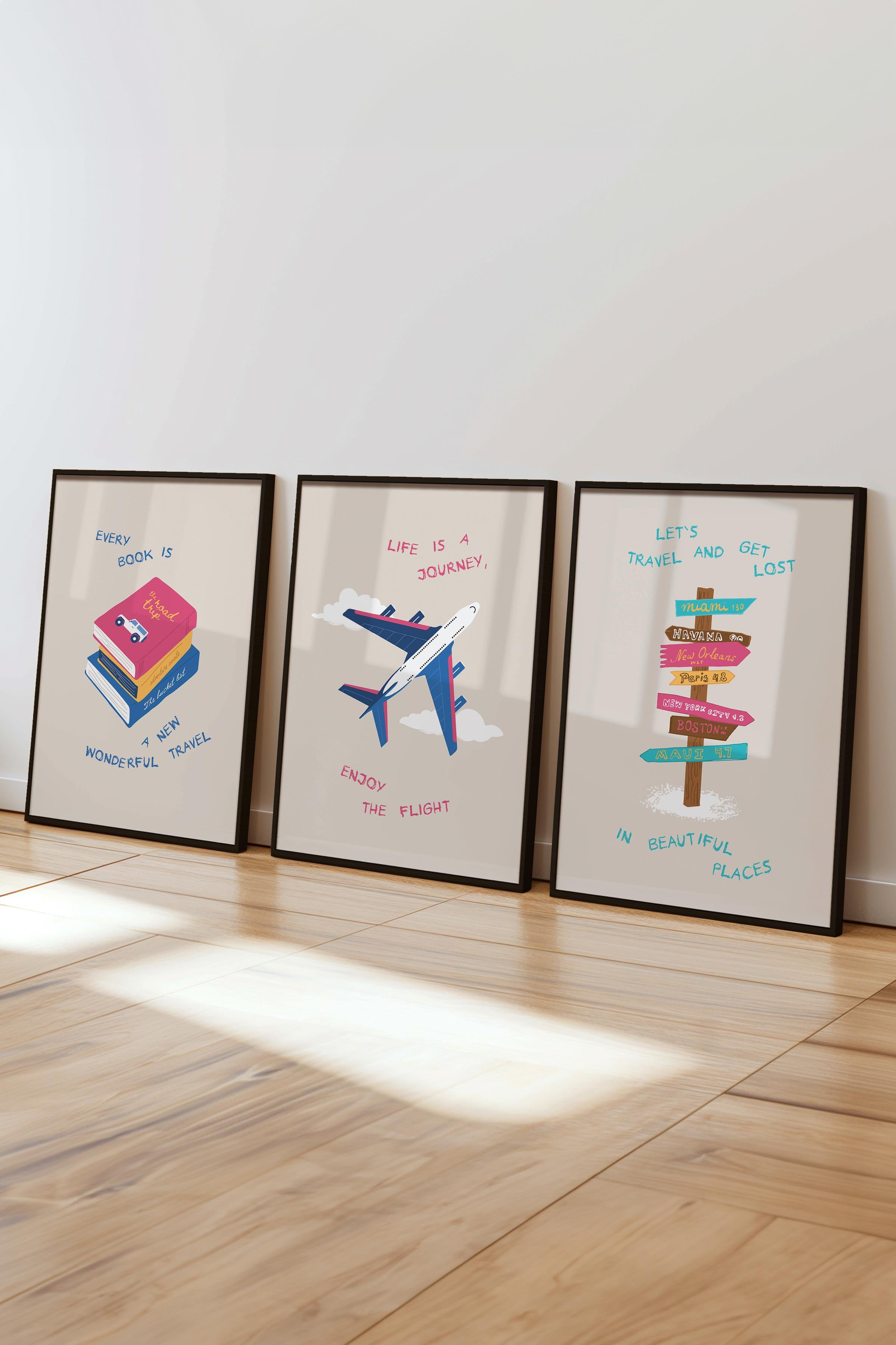 Çerçeveli Tablo Seti, 3 Adet Siyah Çerçeve ve Minimalist Çizim Temalı Poster Seti, No:300534