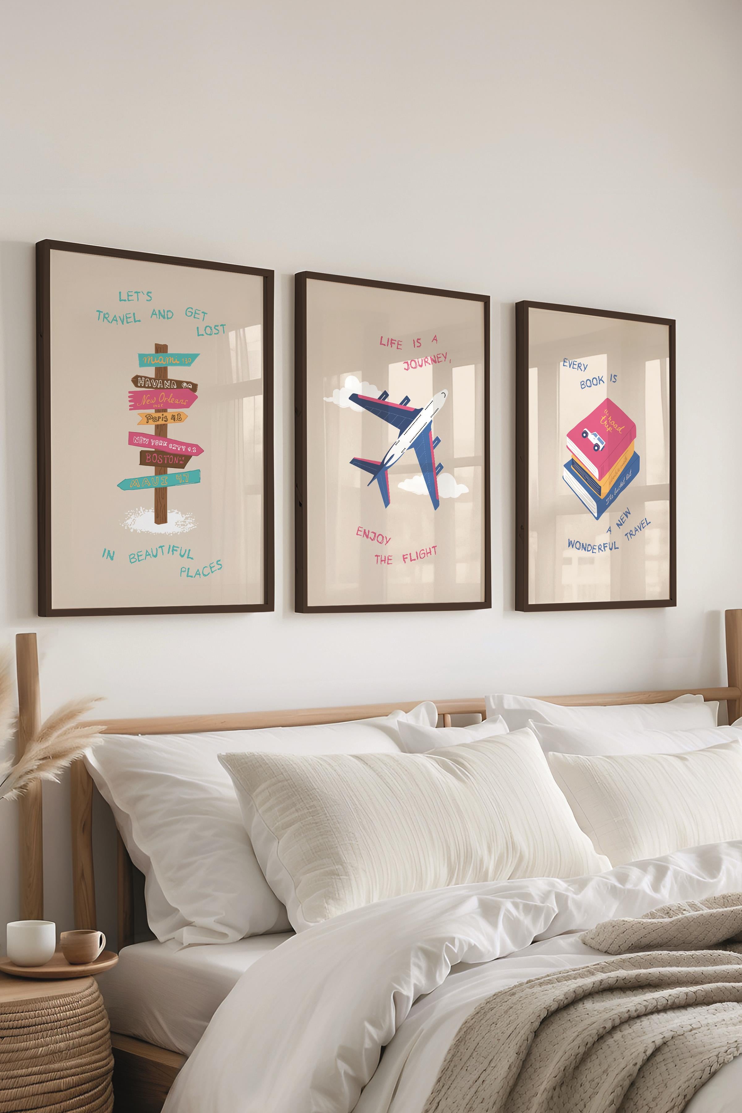 Çerçeveli Tablo Seti, 3 Adet Siyah Çerçeve ve Minimalist Çizim Temalı Poster Seti, No:300534