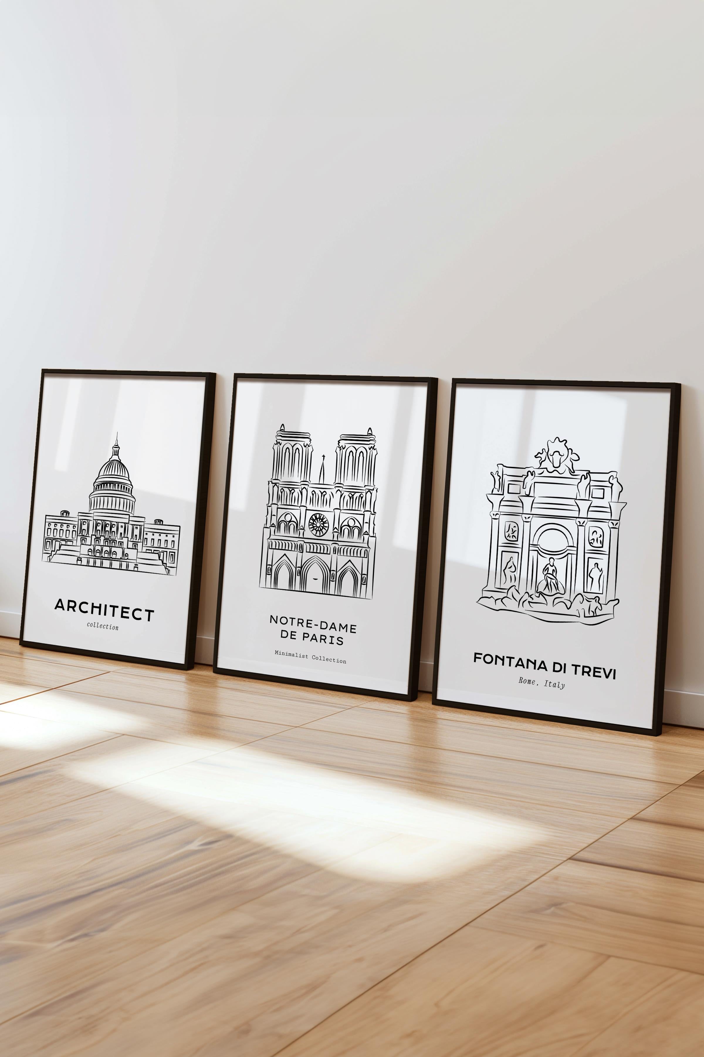 Çerçeveli Tablo Seti, 3 Adet Siyah Çerçeve ve Minimalist Çizim Temalı Poster Seti, No:300544