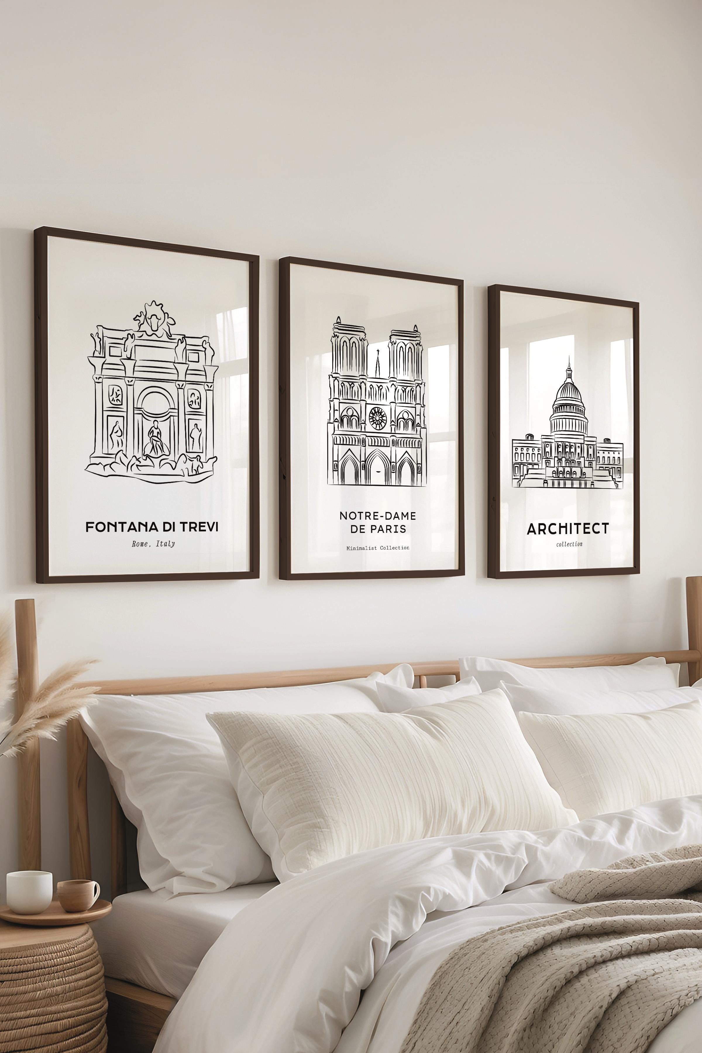 Çerçeveli Tablo Seti, 3 Adet Siyah Çerçeve ve Minimalist Çizim Temalı Poster Seti, No:300544