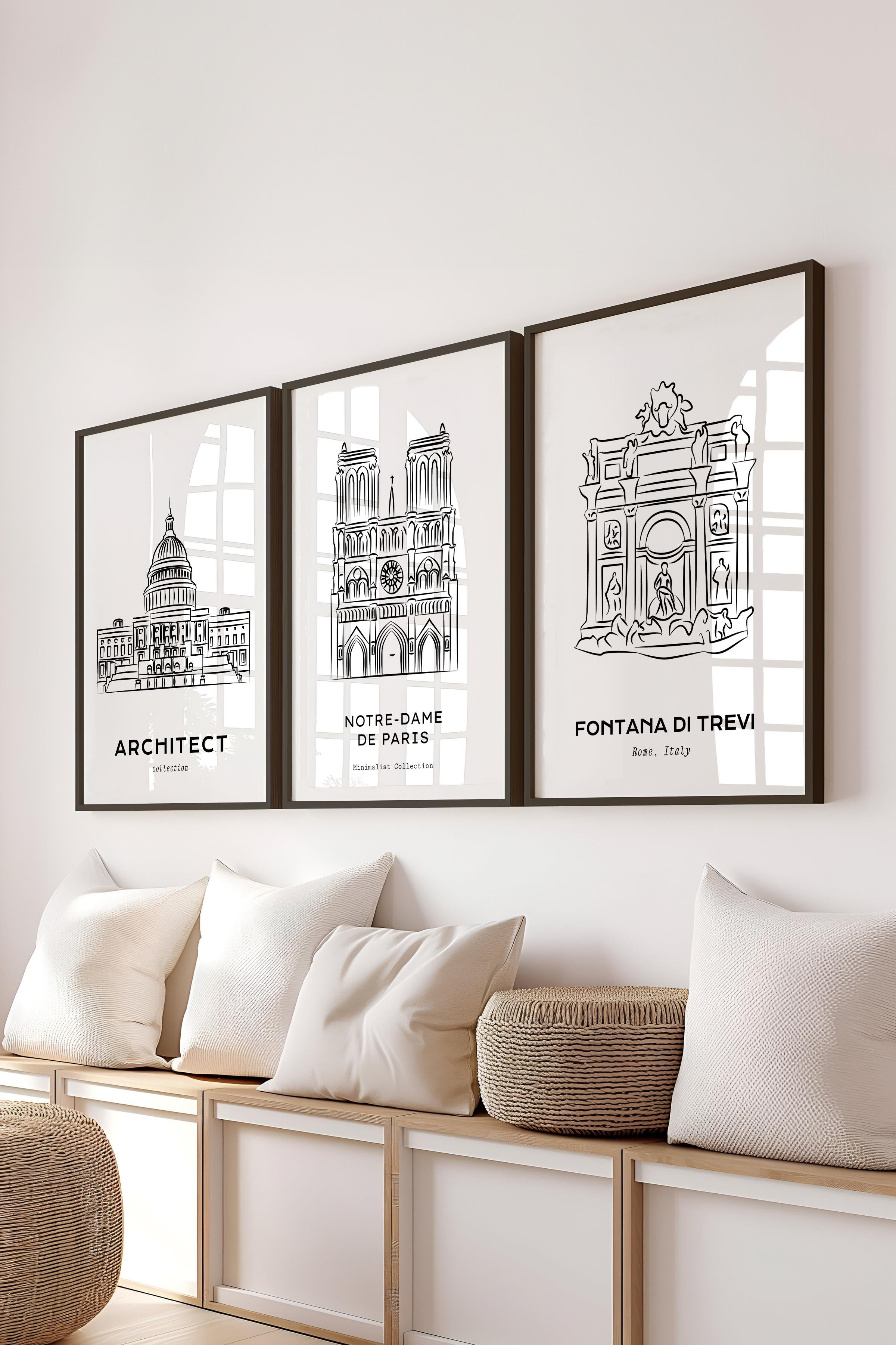 Çerçeveli Tablo Seti, 3 Adet Siyah Çerçeve ve Minimalist Çizim Temalı Poster Seti, No:300544