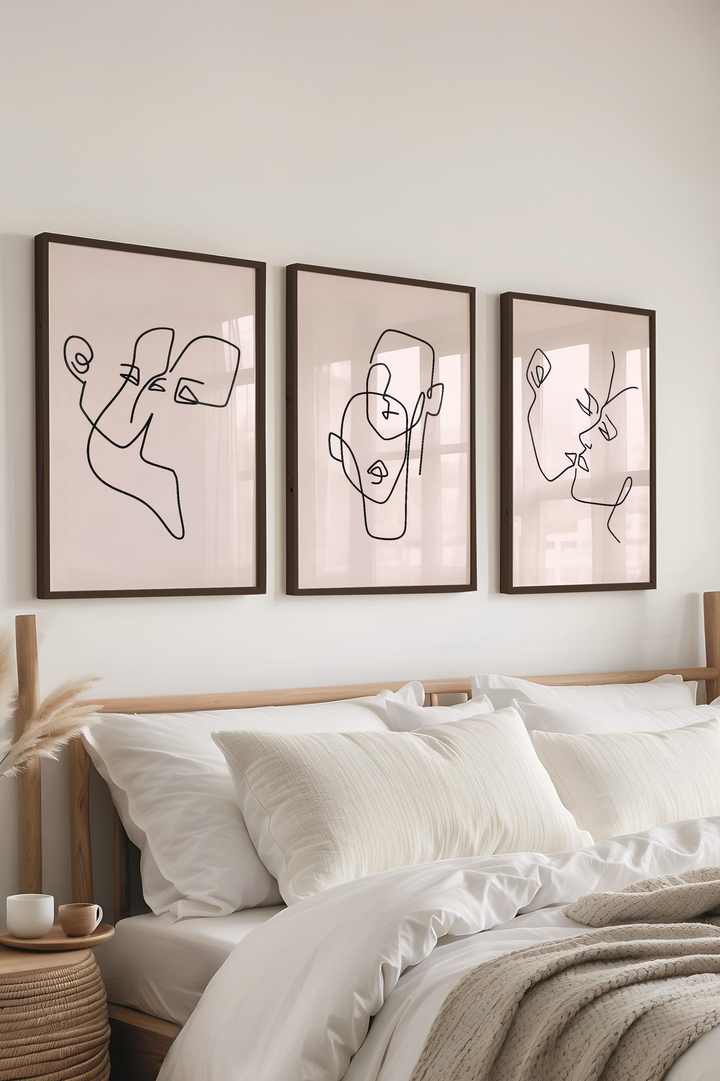 Çerçeveli Tablo Seti, 3 Adet Siyah Çerçeve ve Minimalist Çizim Temalı Poster Seti, No:300574