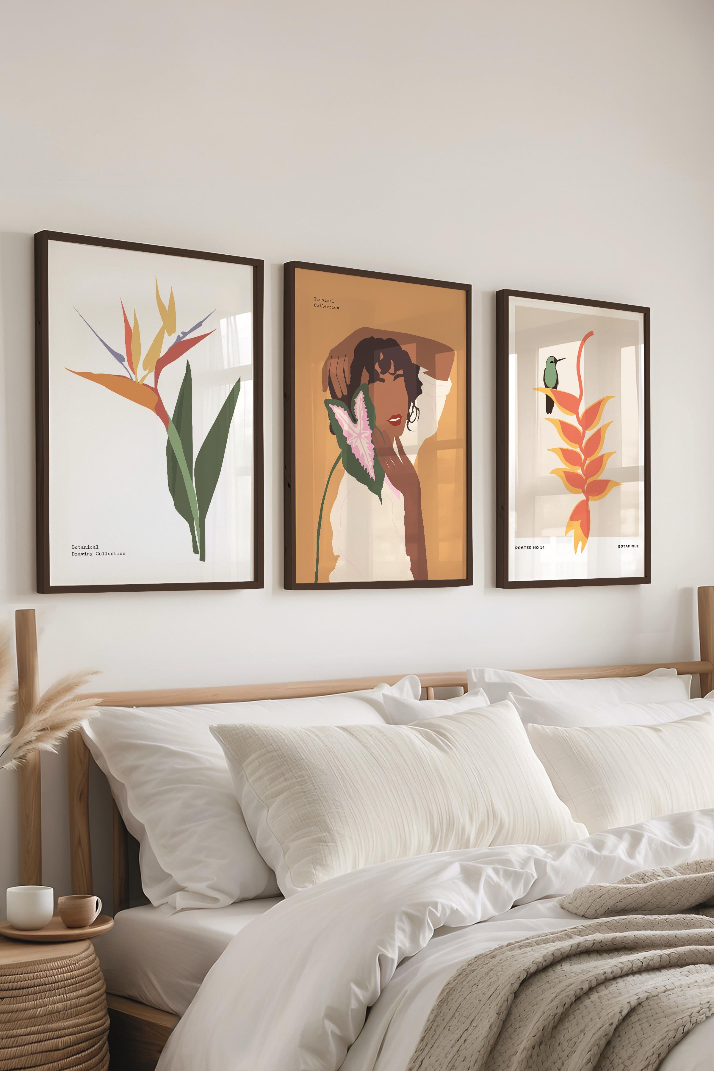 Çerçeveli Tablo Seti, 3 Adet Siyah Çerçeve ve Minimalist Çizim Temalı Poster Seti, No:300611