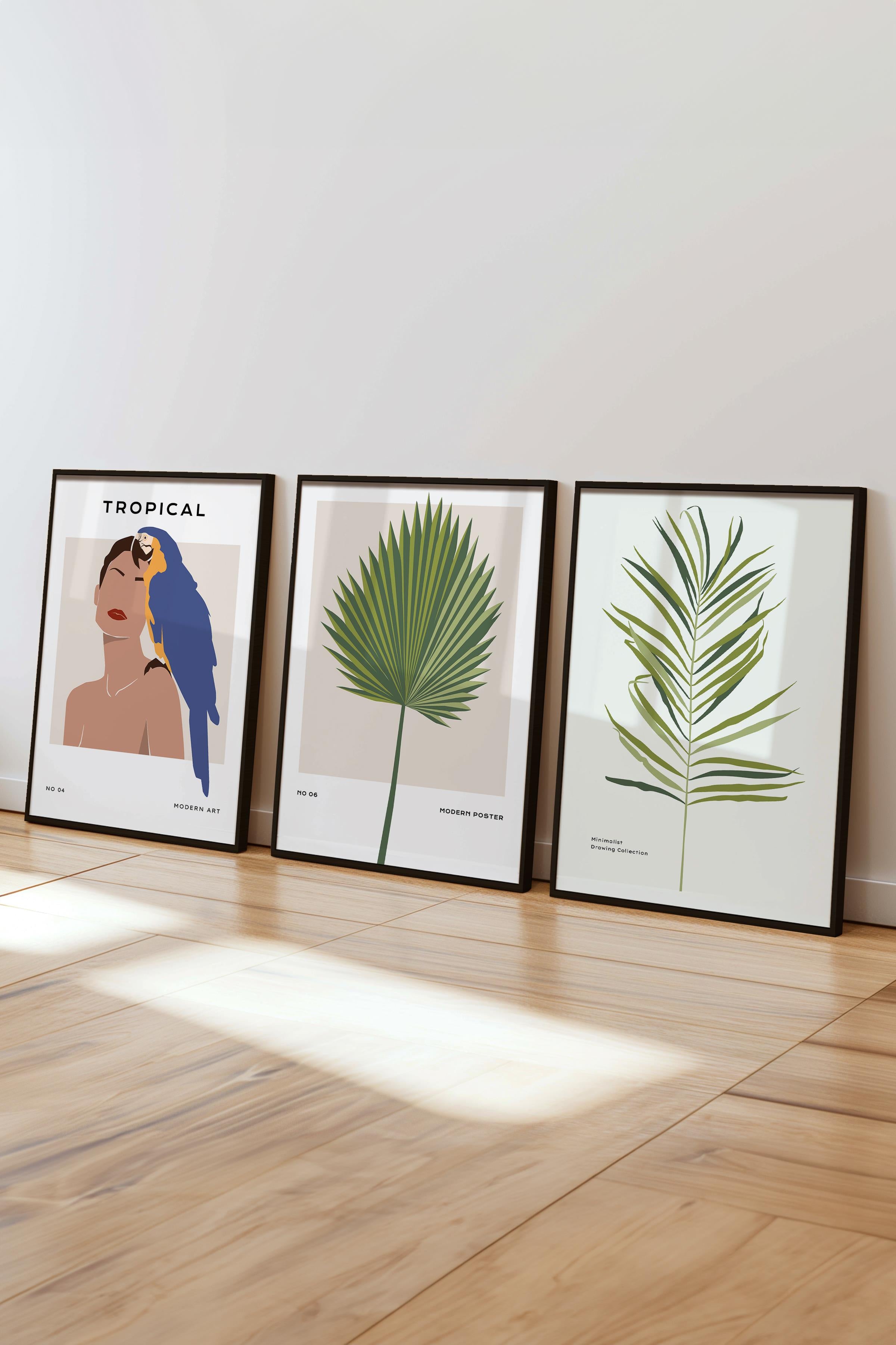 Çerçeveli Tablo Seti, 3 Adet Siyah Çerçeve ve Minimalist Çizim Temalı Poster Seti, No:300612