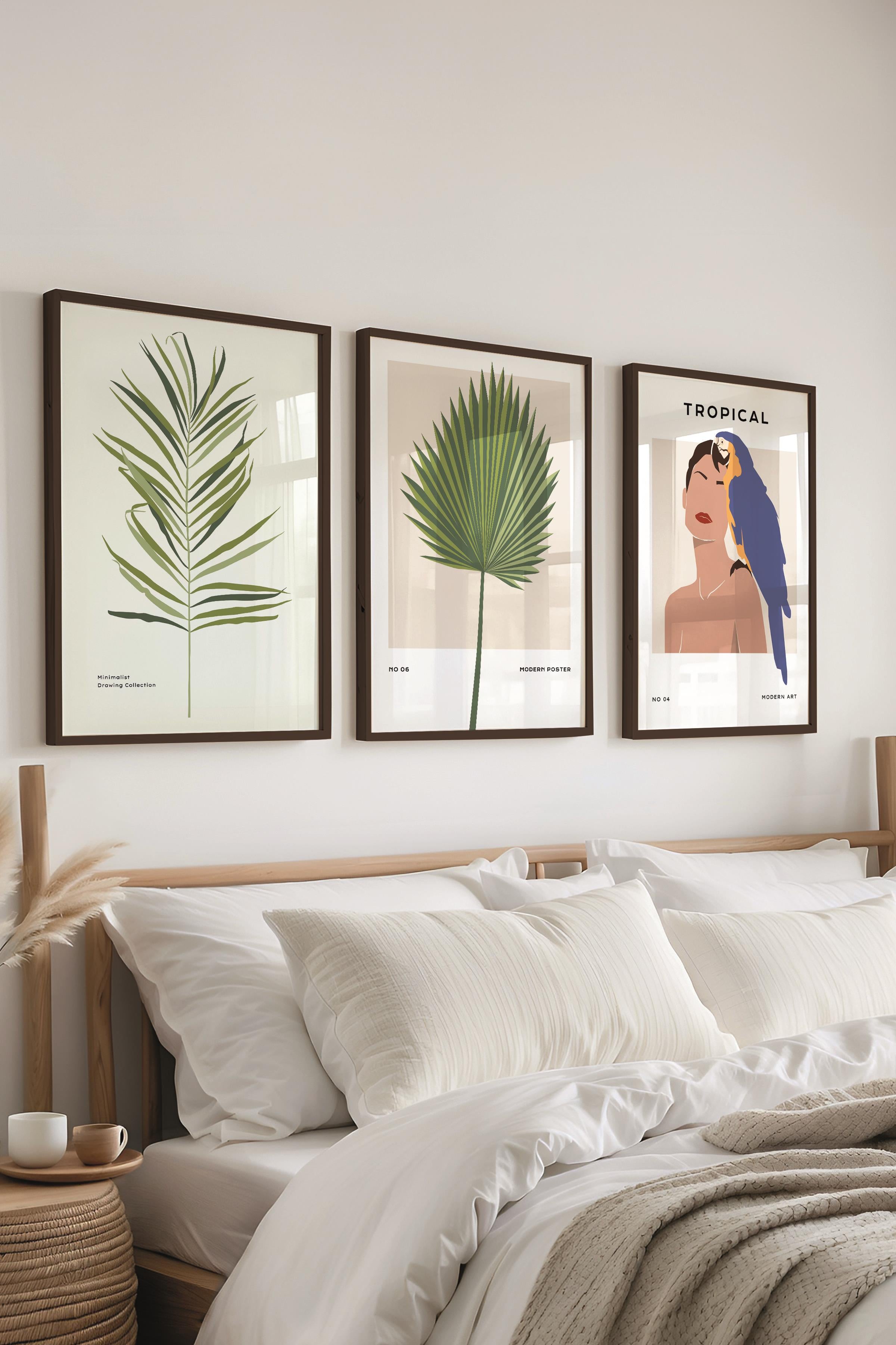 Çerçeveli Tablo Seti, 3 Adet Siyah Çerçeve ve Minimalist Çizim Temalı Poster Seti, No:300612