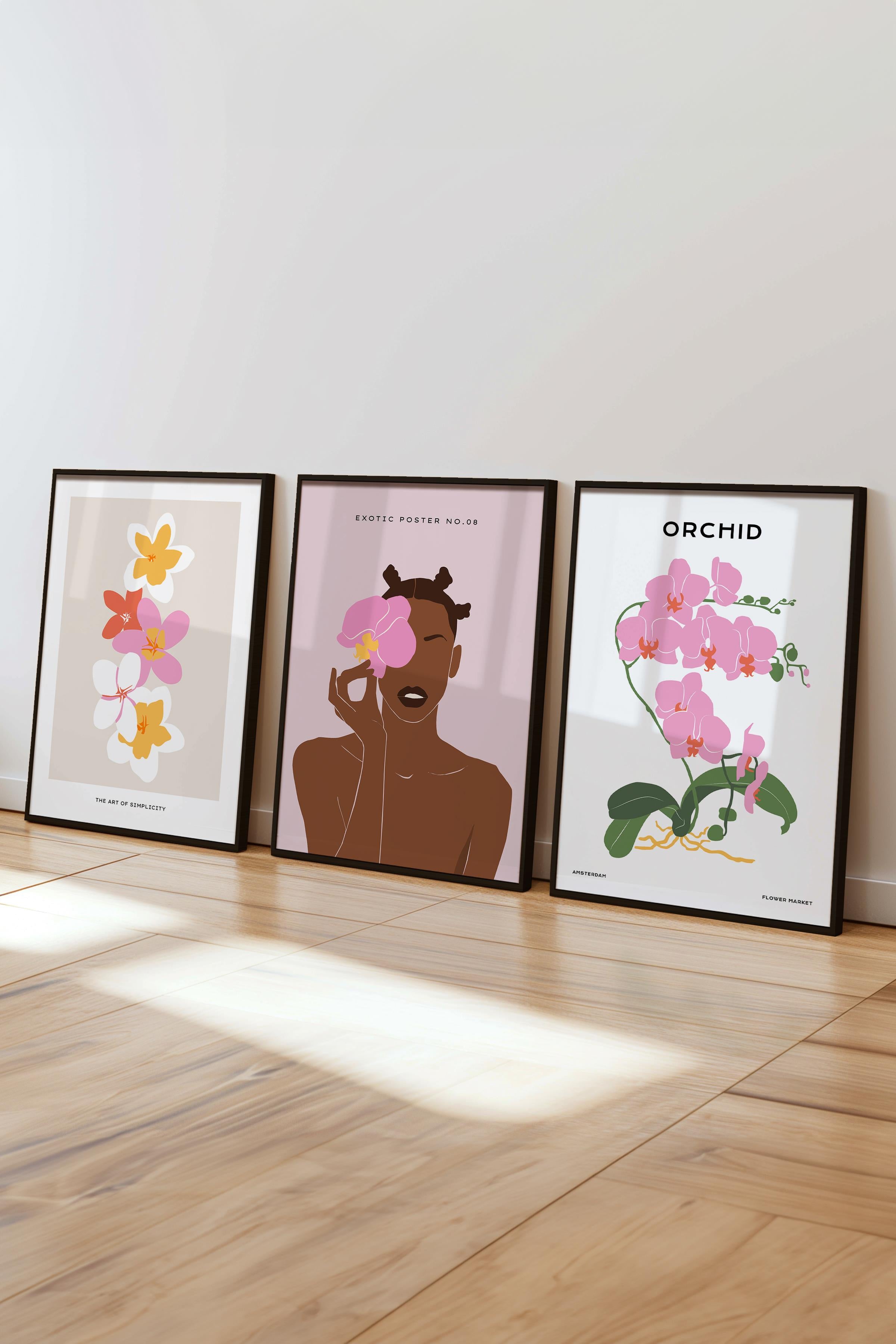 Çerçeveli Tablo Seti, 3 Adet Siyah Çerçeve ve Minimalist Çizim Temalı Poster Seti, No:300613