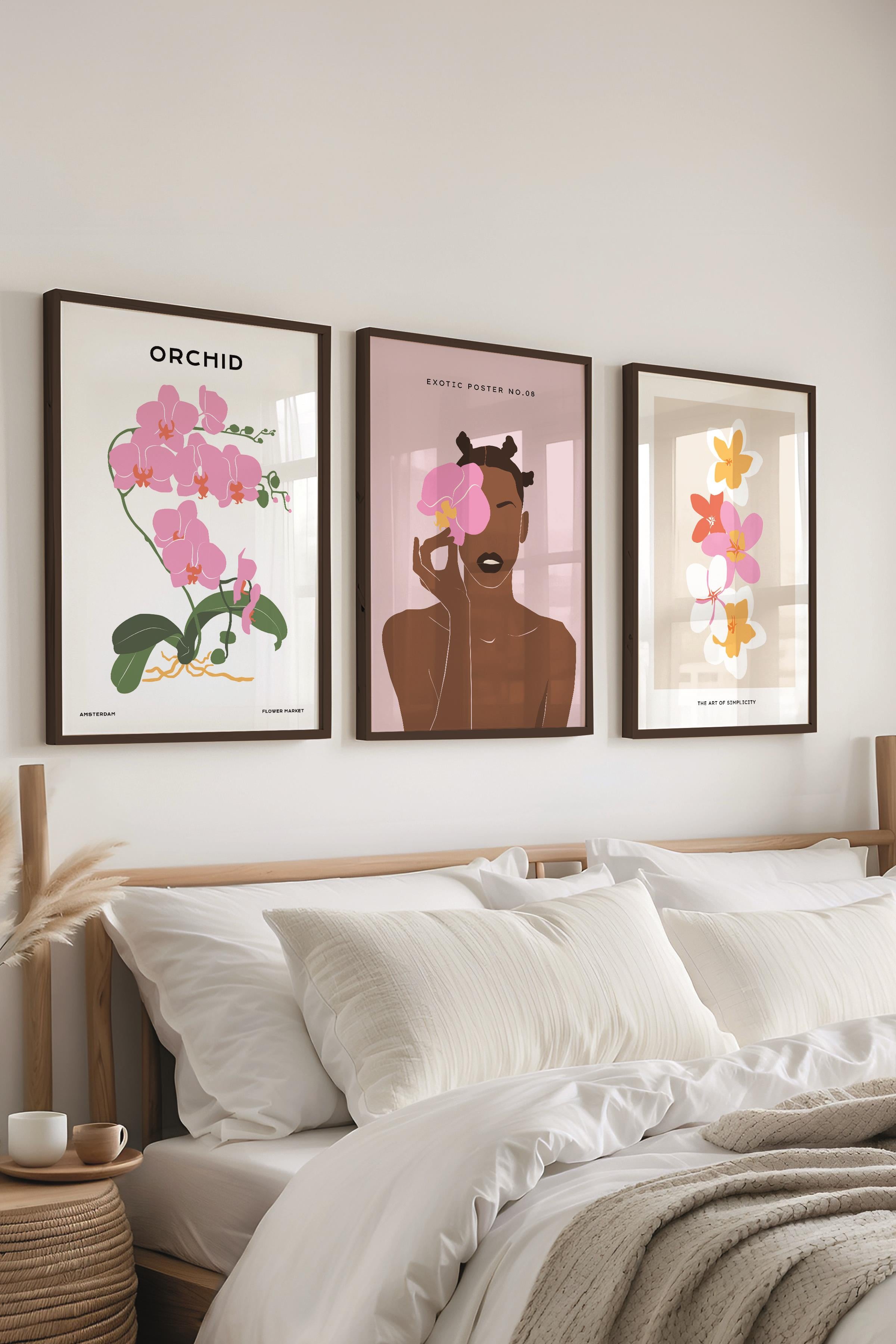 Çerçeveli Tablo Seti, 3 Adet Siyah Çerçeve ve Minimalist Çizim Temalı Poster Seti, No:300613