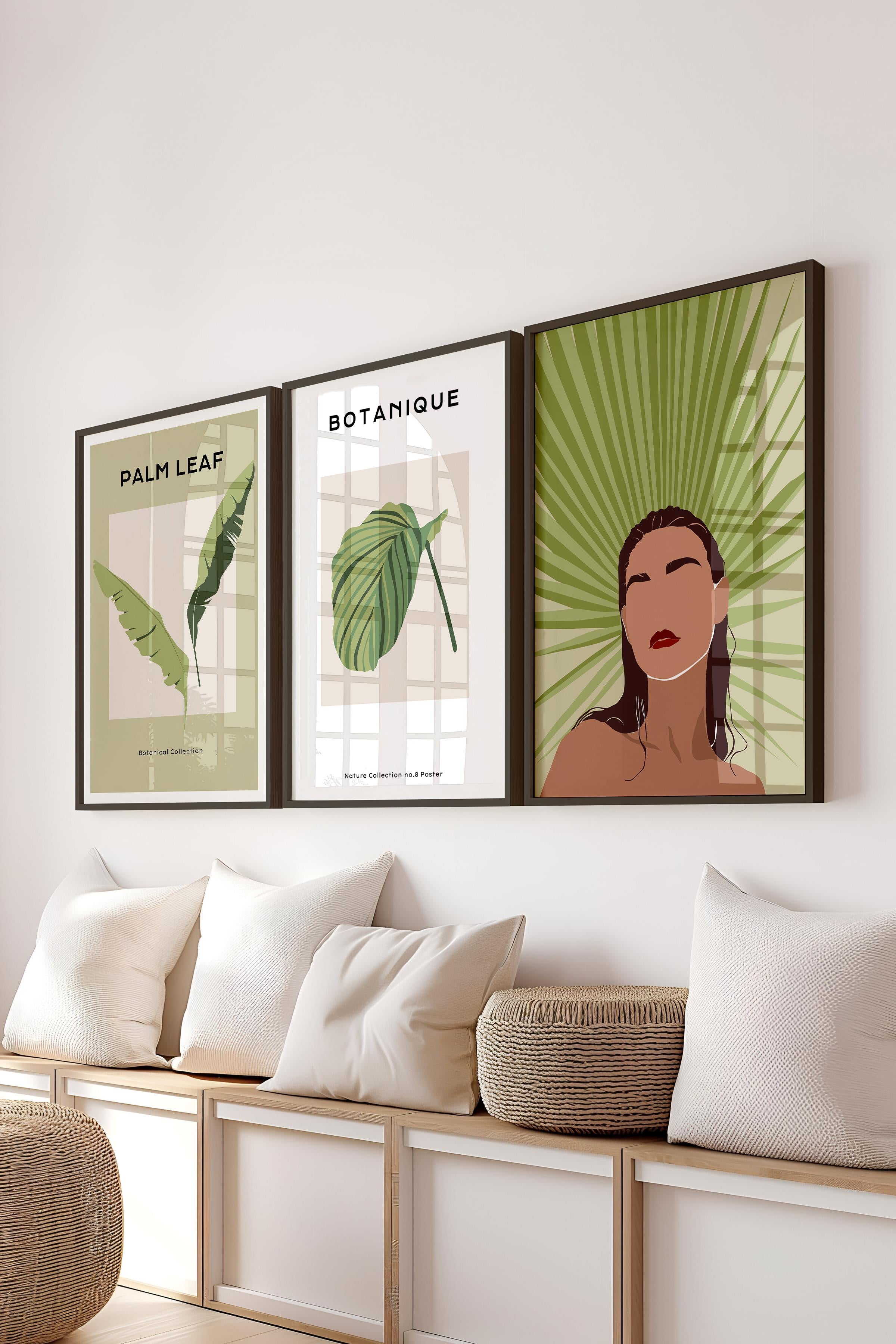 Çerçeveli Tablo Seti, 3 Adet Siyah Çerçeve ve Minimalist Çizim Temalı Poster Seti, No:300615