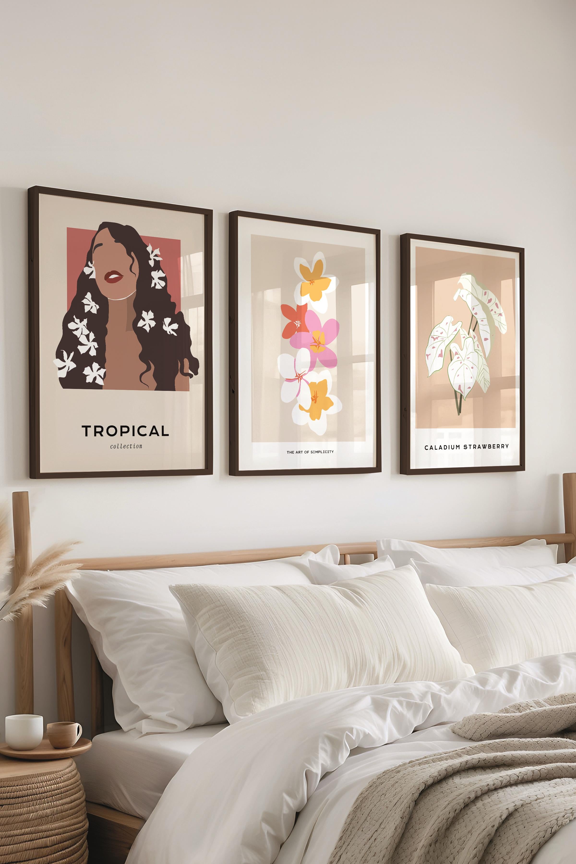 Çerçeveli Tablo Seti, 3 Adet Siyah Çerçeve ve Minimalist Çizim Temalı Poster Seti, No:300616