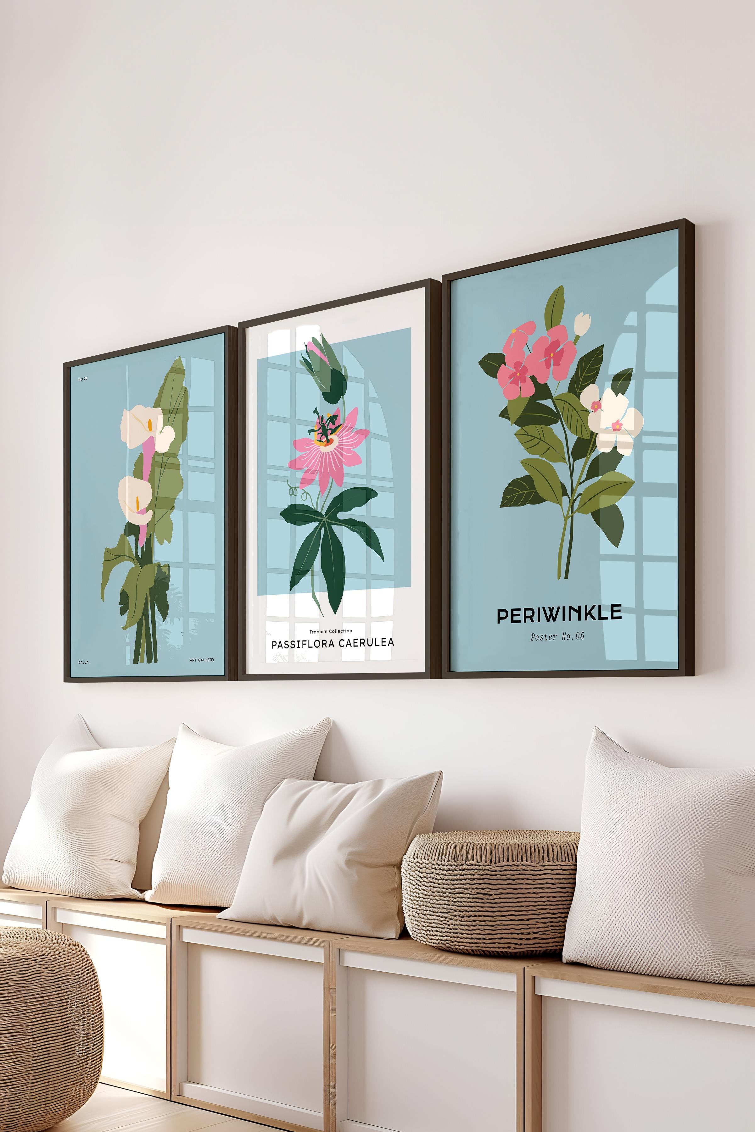 Çerçeveli Tablo Seti, 3 Adet Siyah Çerçeve ve Minimalist Çizim Temalı Poster Seti, No:300617