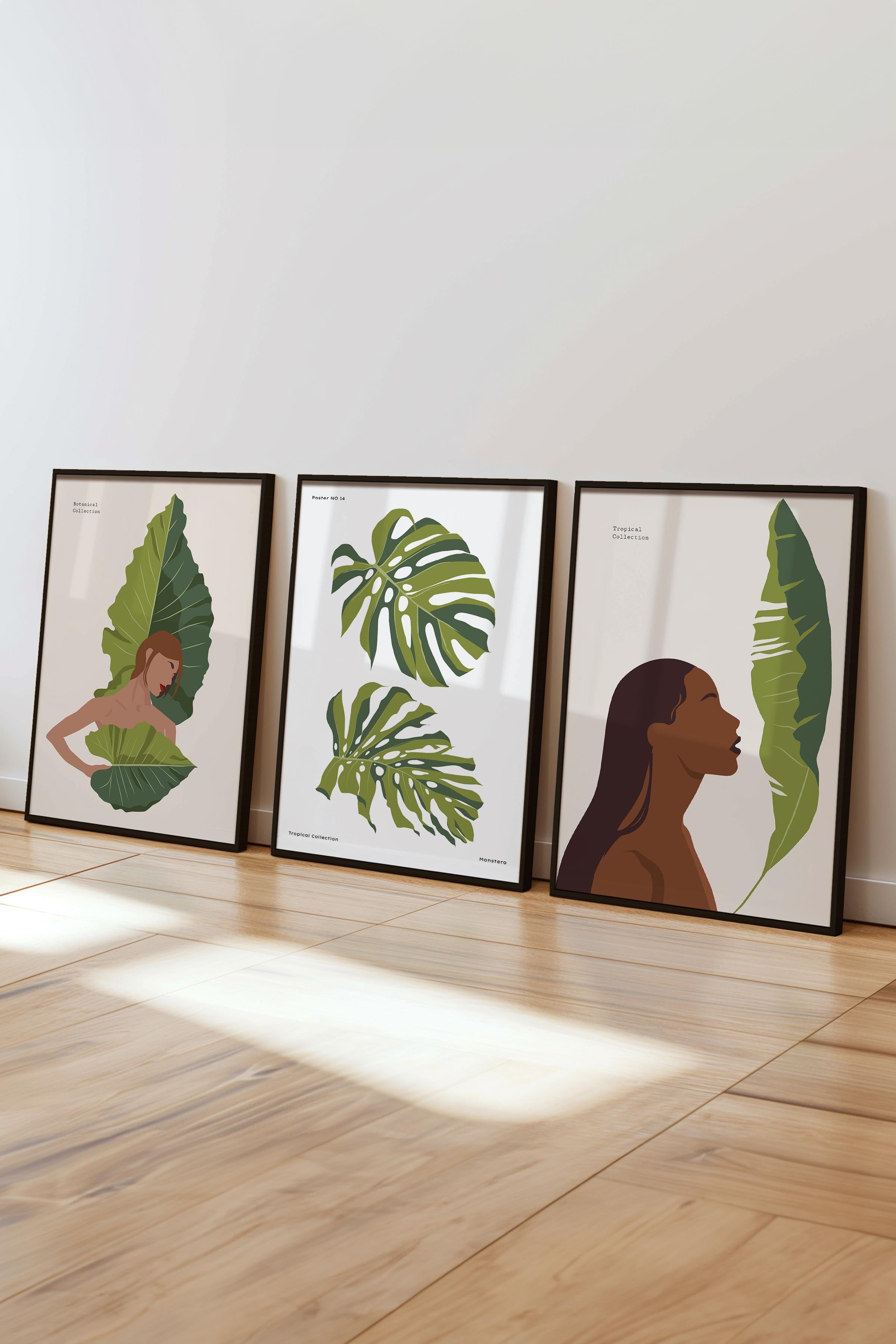 Çerçeveli Tablo Seti, 3 Adet Siyah Çerçeve ve Minimalist Çizim Temalı Poster Seti, No:300618