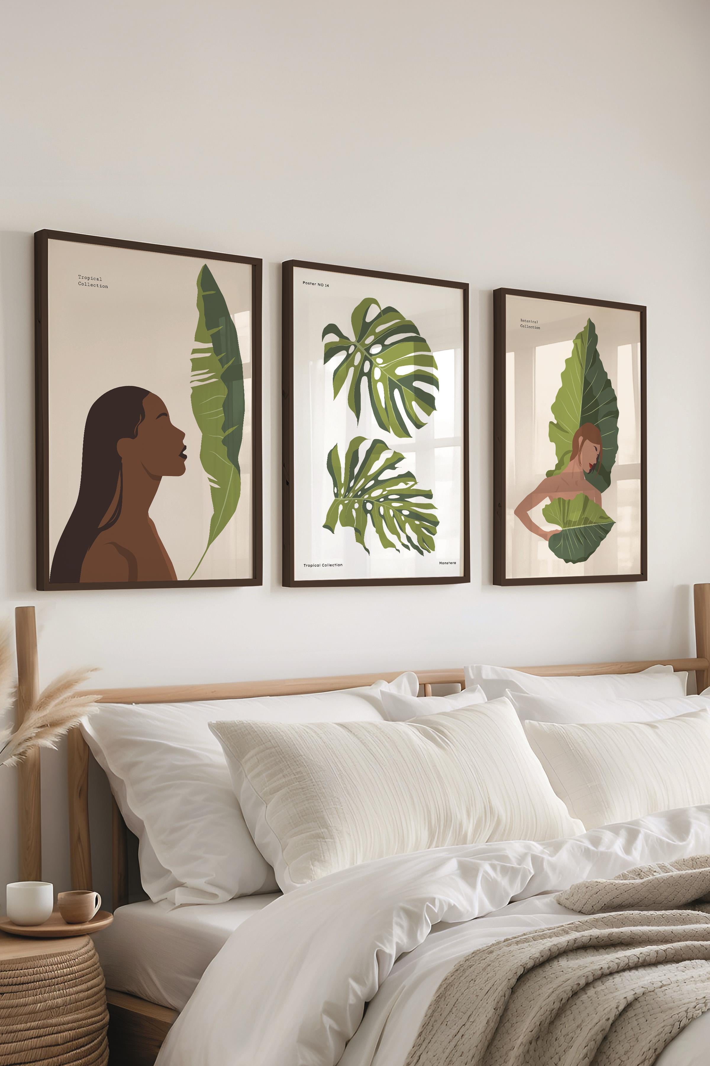 Çerçeveli Tablo Seti, 3 Adet Siyah Çerçeve ve Minimalist Çizim Temalı Poster Seti, No:300618