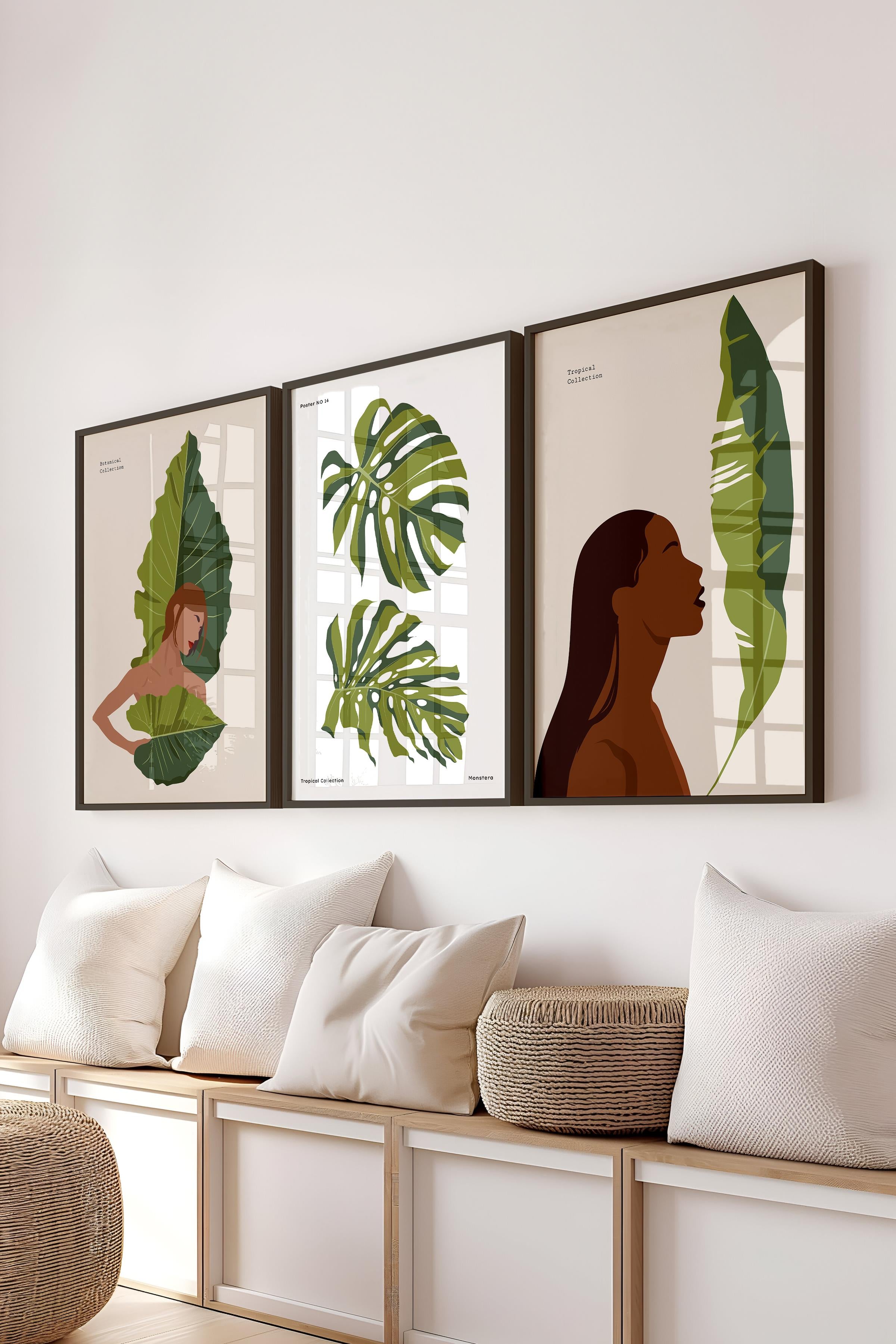 Çerçeveli Tablo Seti, 3 Adet Siyah Çerçeve ve Minimalist Çizim Temalı Poster Seti, No:300618