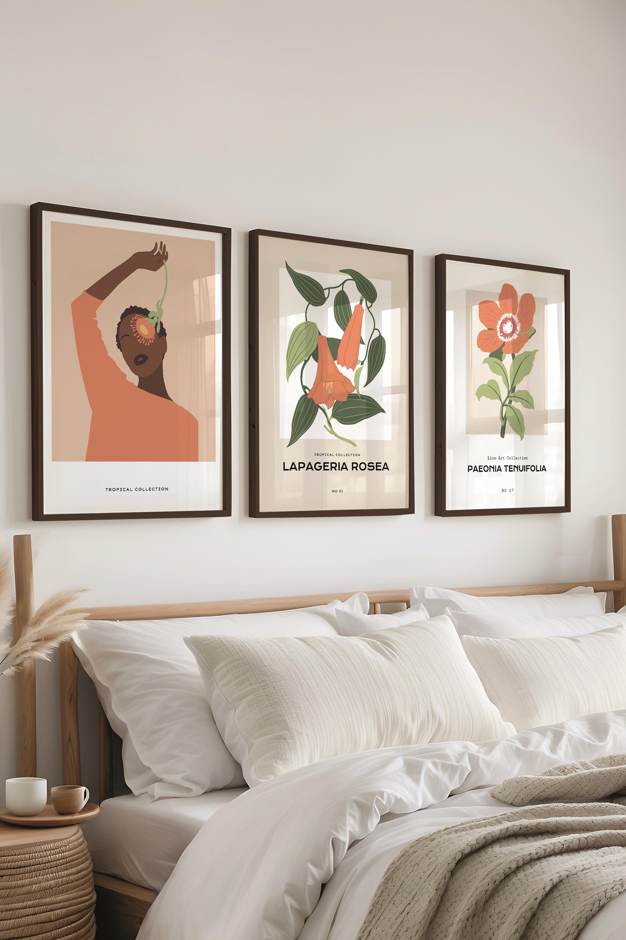 Çerçeveli Tablo Seti, 3 Adet Siyah Çerçeve ve Minimalist Çizim Temalı Poster Seti, No:300620