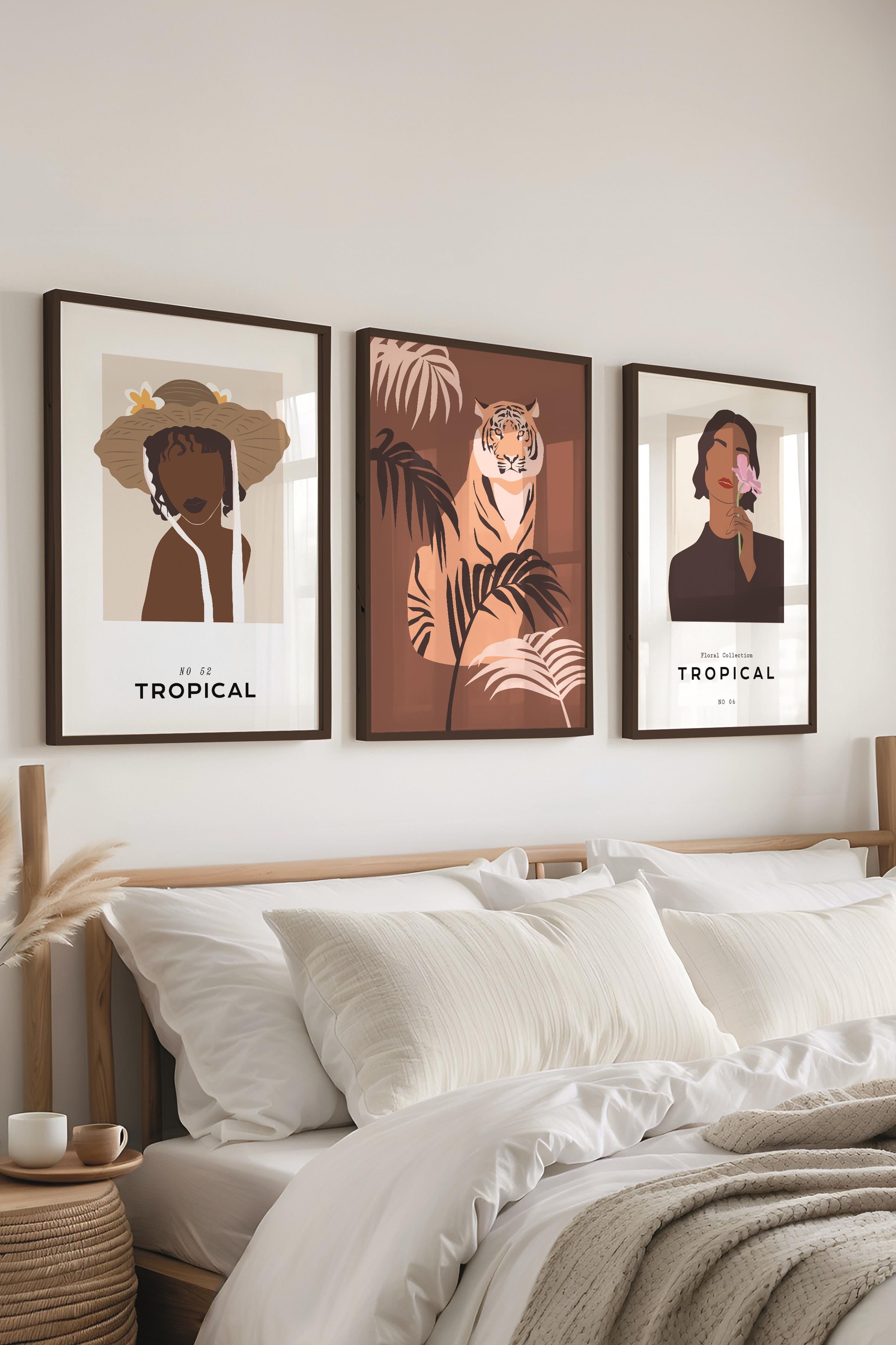 Çerçeveli Tablo Seti, 3 Adet Siyah Çerçeve ve Minimalist Çizim Temalı Poster Seti, No:300622