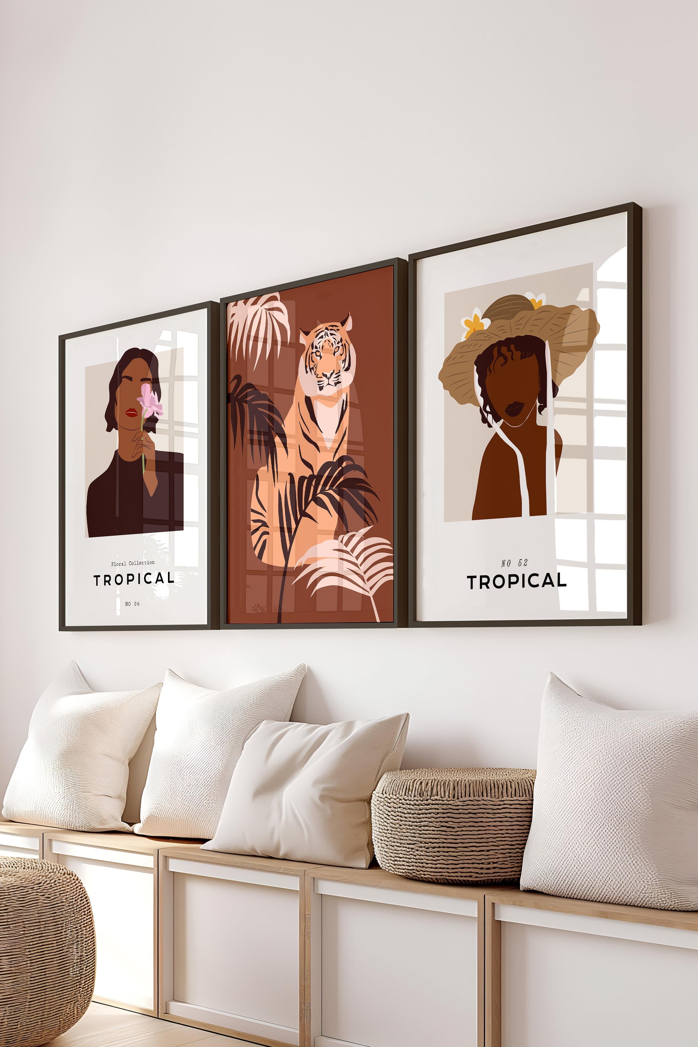 Çerçeveli Tablo Seti, 3 Adet Siyah Çerçeve ve Minimalist Çizim Temalı Poster Seti, No:300622