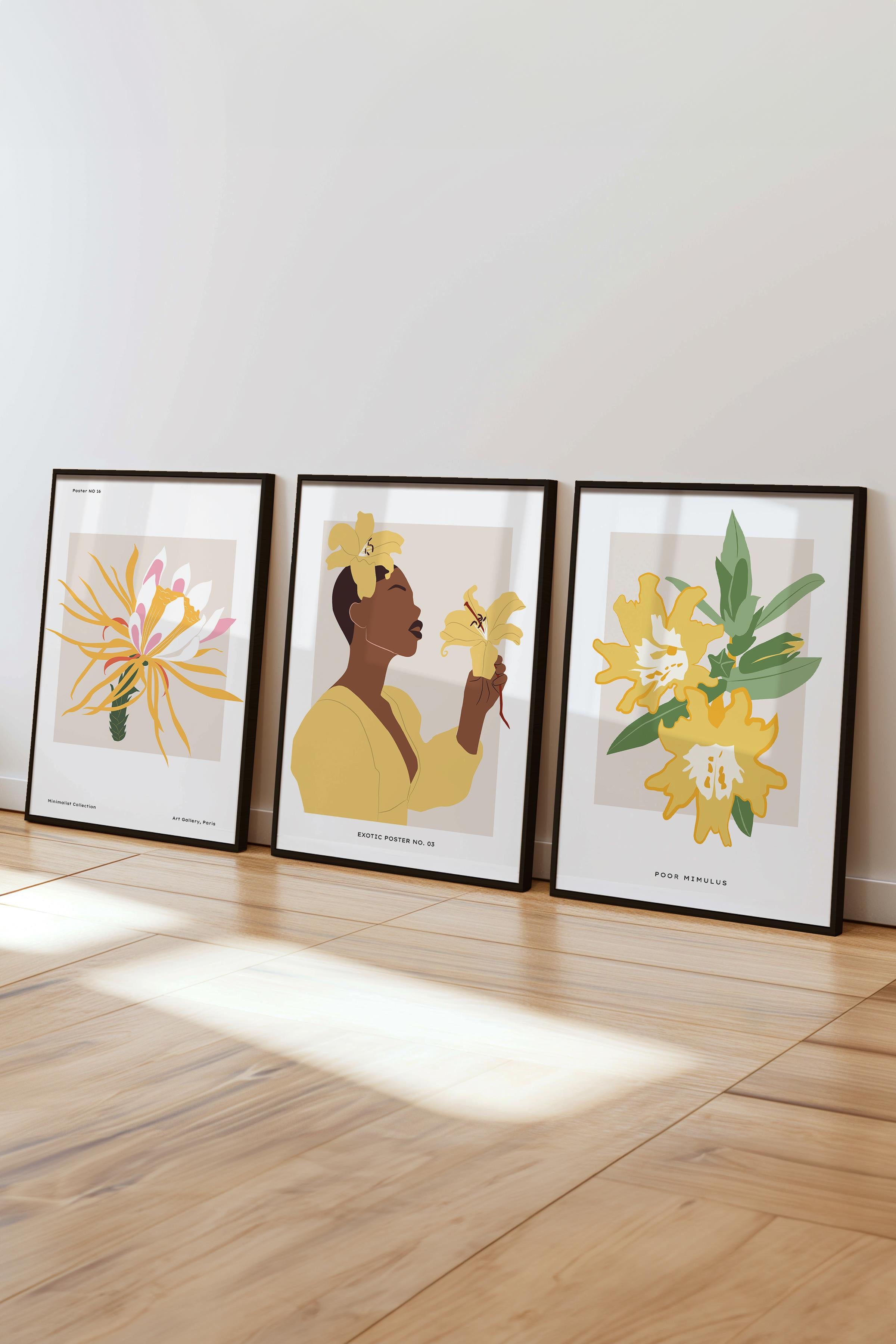 Çerçeveli Tablo Seti, 3 Adet Siyah Çerçeve ve Minimalist Çizim Temalı Poster Seti, No:300623