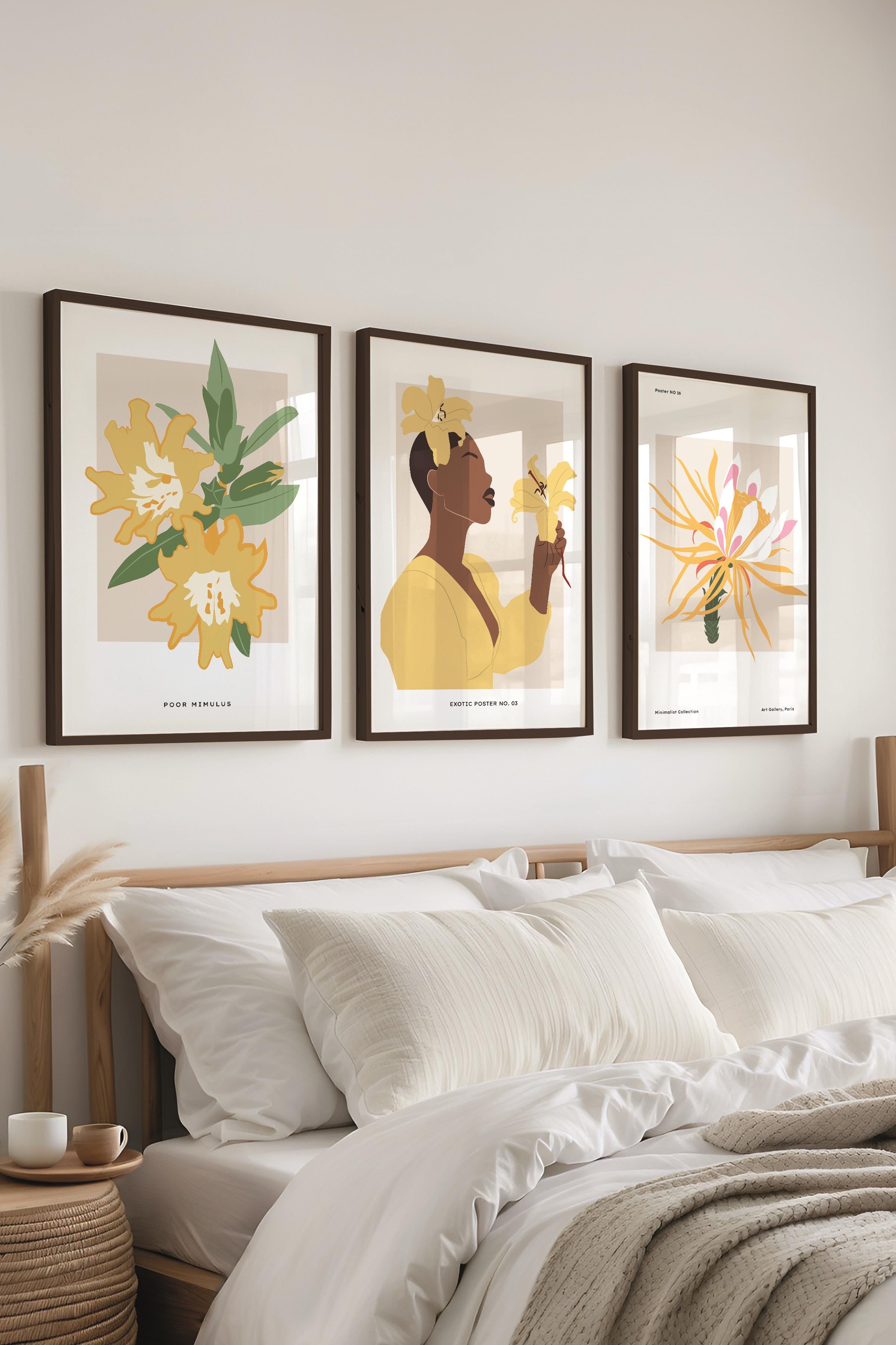 Çerçeveli Tablo Seti, 3 Adet Siyah Çerçeve ve Minimalist Çizim Temalı Poster Seti, No:300623