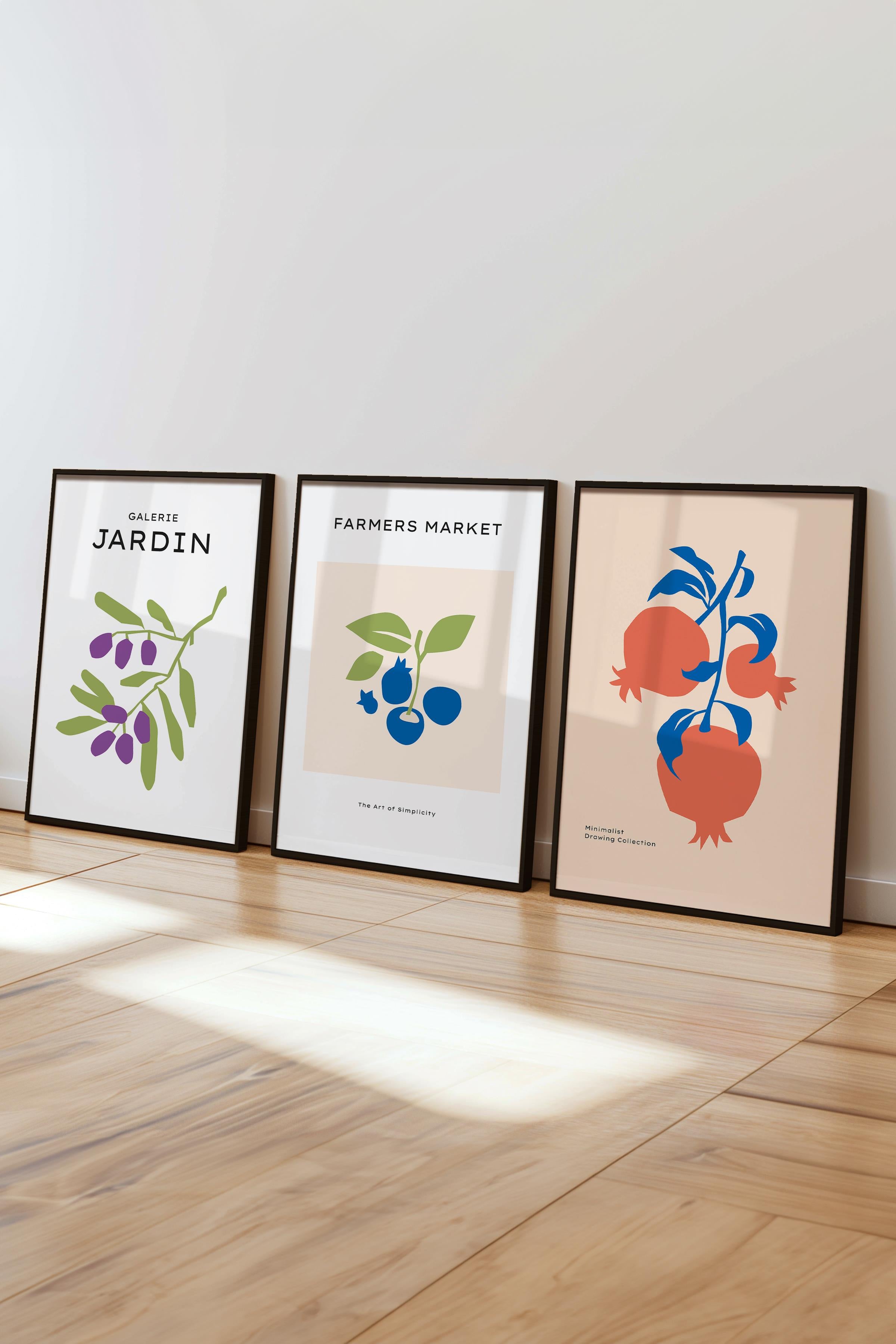 Çerçeveli Tablo Seti, 3 Adet Siyah Çerçeve ve Minimalist Temalı Poster Seti, Duvar Tablosu No:300453
