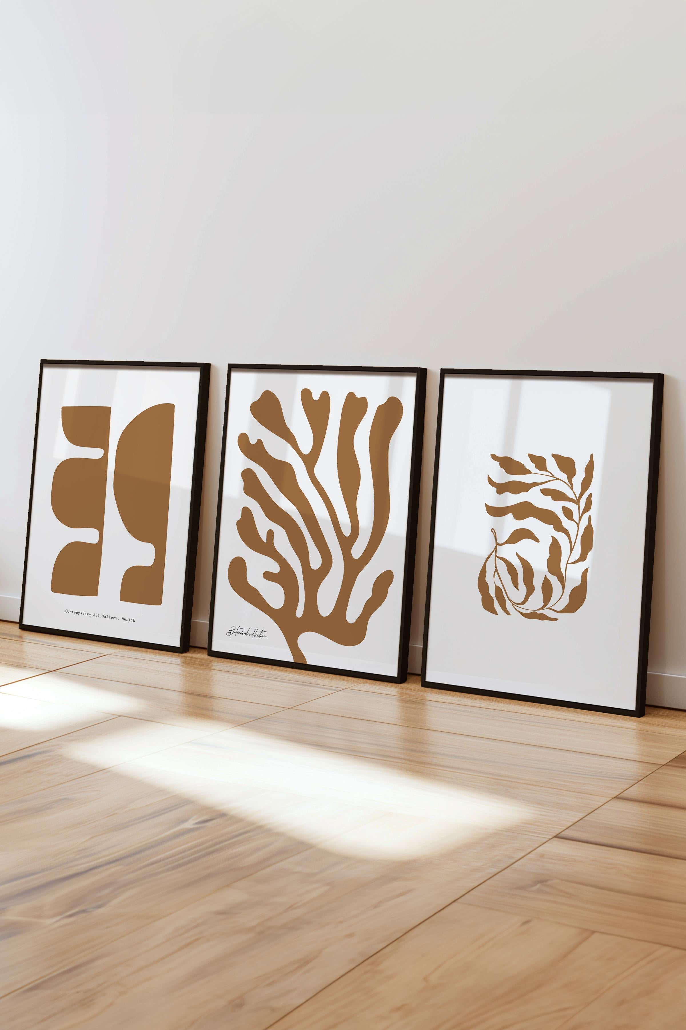 Çerçeveli Tablo Seti, 3 Adet Siyah Çerçeve ve Minimalist Temalı Poster Seti, No:300560