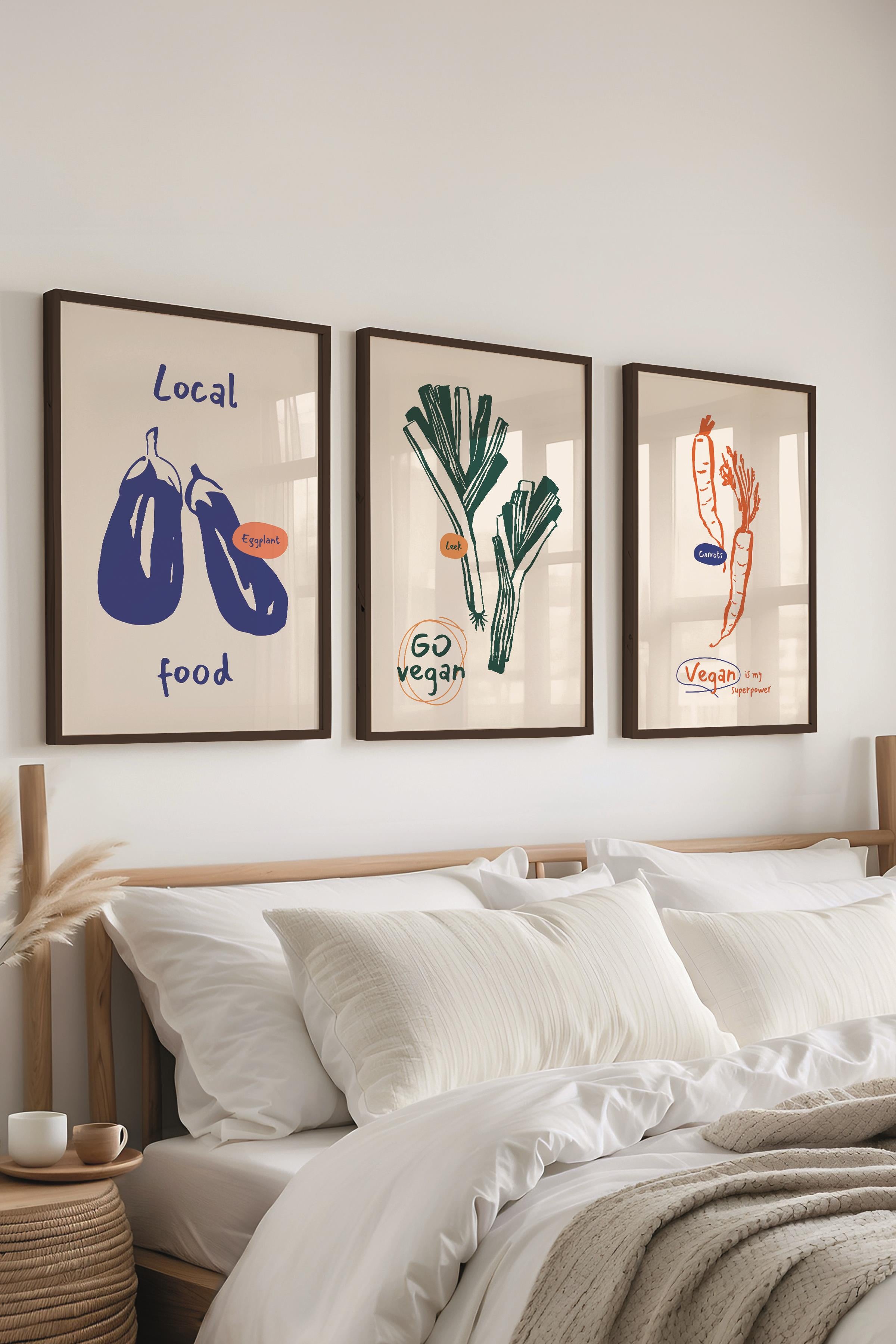 Çerçeveli Tablo Seti, 3 Adet Siyah Çerçeve ve Minimalist Yemek Temalı Poster Seti, No:300553