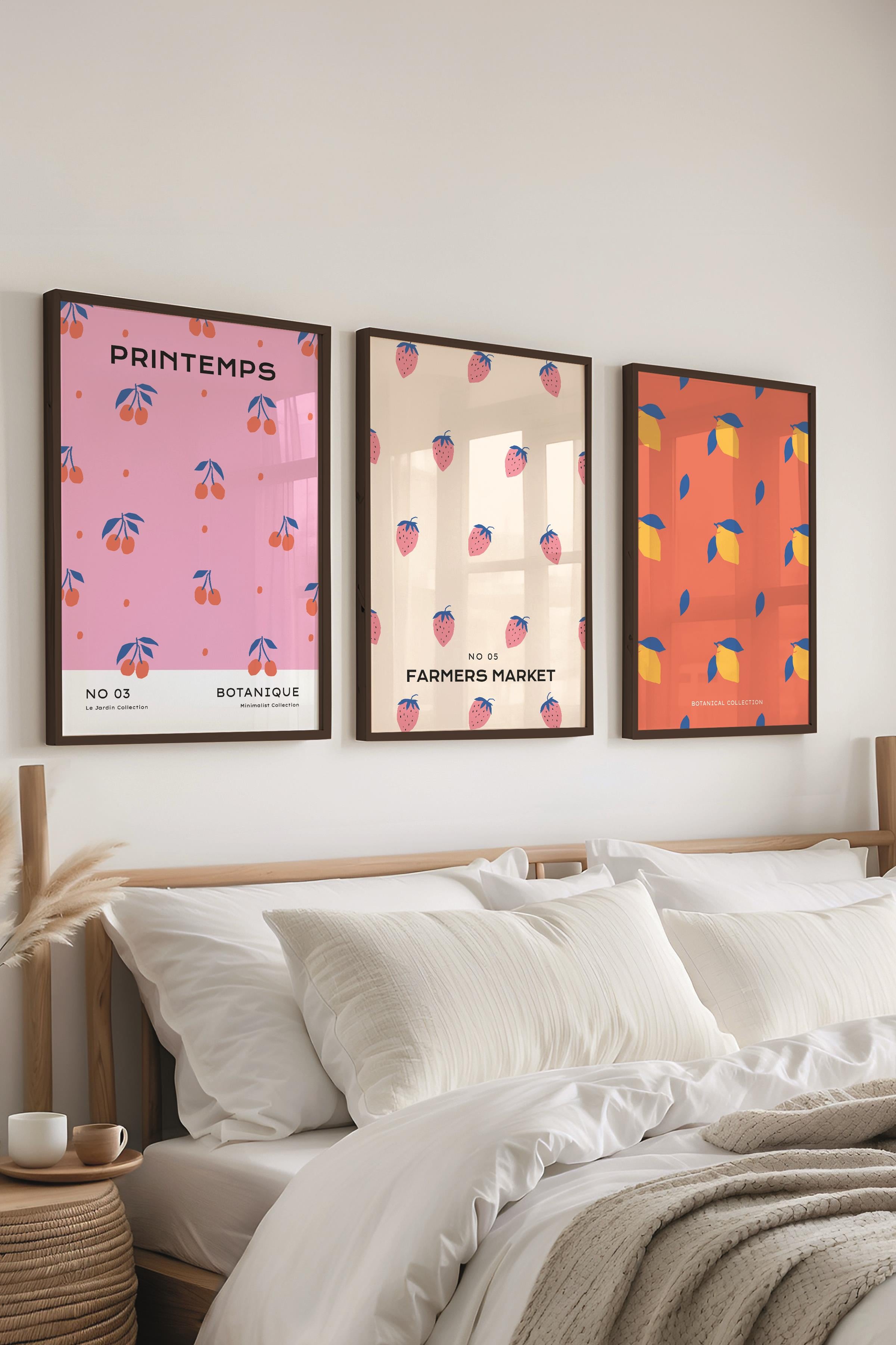 Çerçeveli Tablo Seti, 3 Adet Siyah Çerçeve ve Pastel Temalı Poster Seti, Duvar Tablosu No:300452