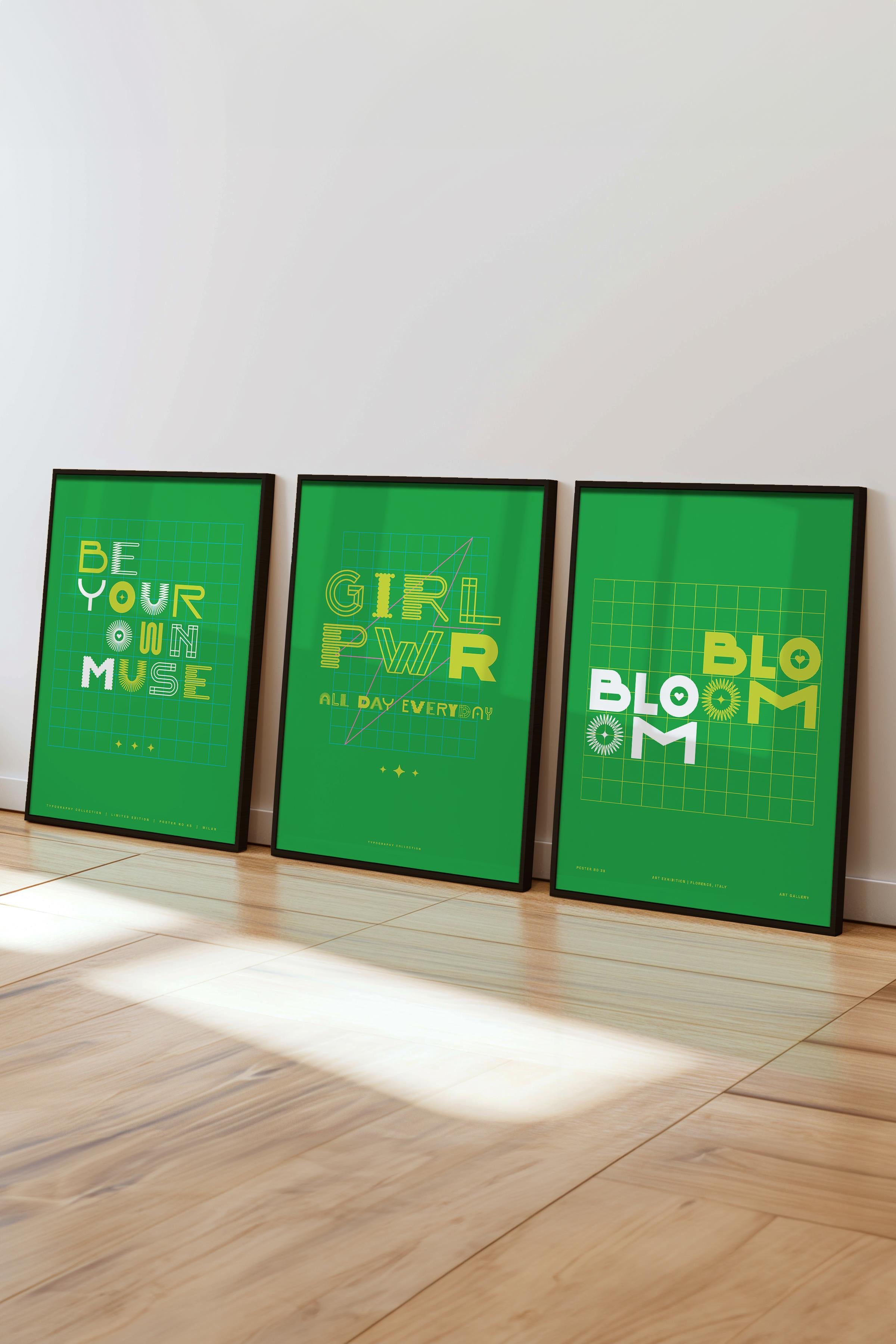 Çerçeveli Tablo Seti, 3 Adet Siyah Çerçeve ve Renkli Yazı Sanatı Temalı Poster Seti, No:300569