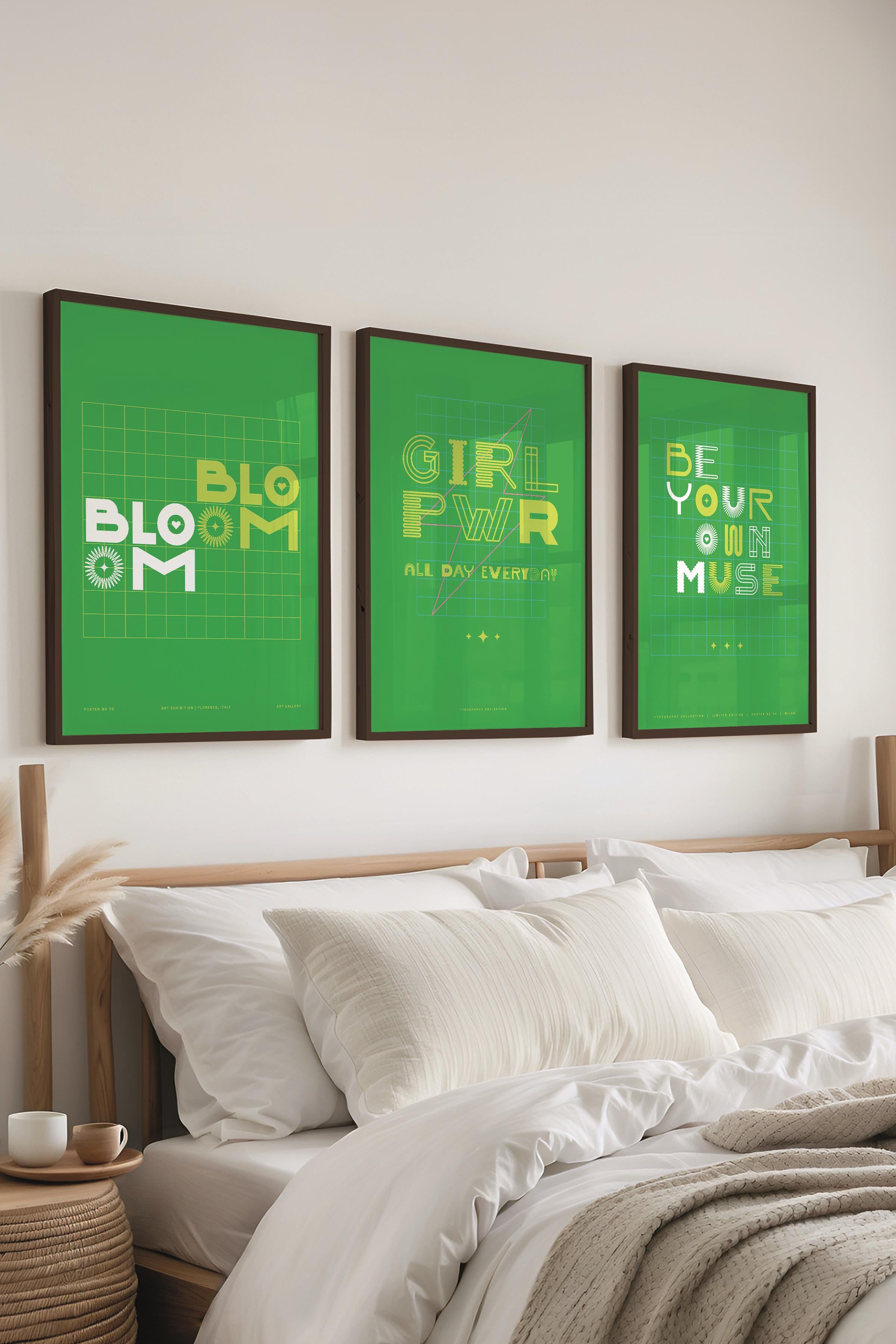 Çerçeveli Tablo Seti, 3 Adet Siyah Çerçeve ve Renkli Yazı Sanatı Temalı Poster Seti, No:300569