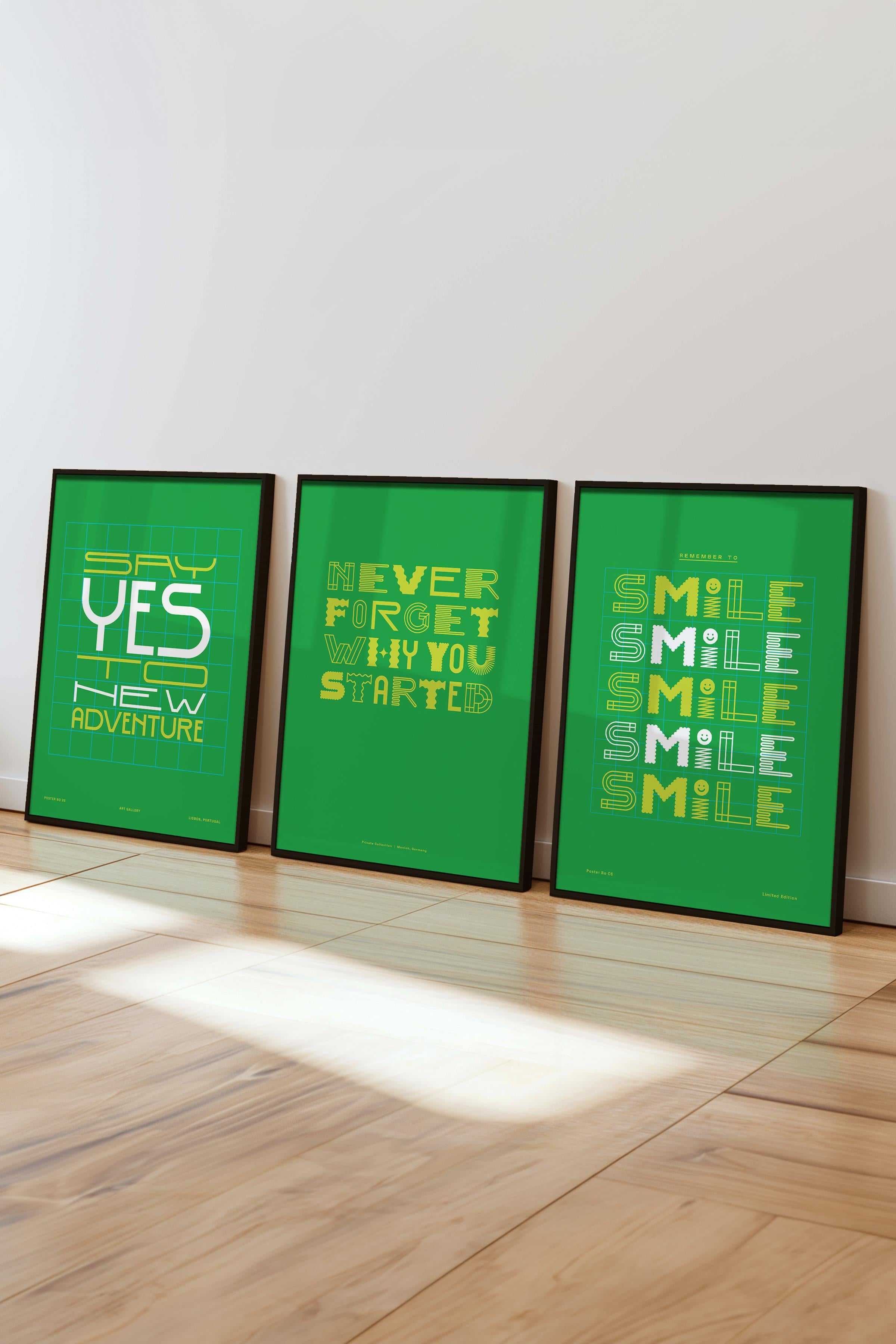 Çerçeveli Tablo Seti, 3 Adet Siyah Çerçeve ve Renkli Yazı Sanatı Temalı Poster Seti, No:300572