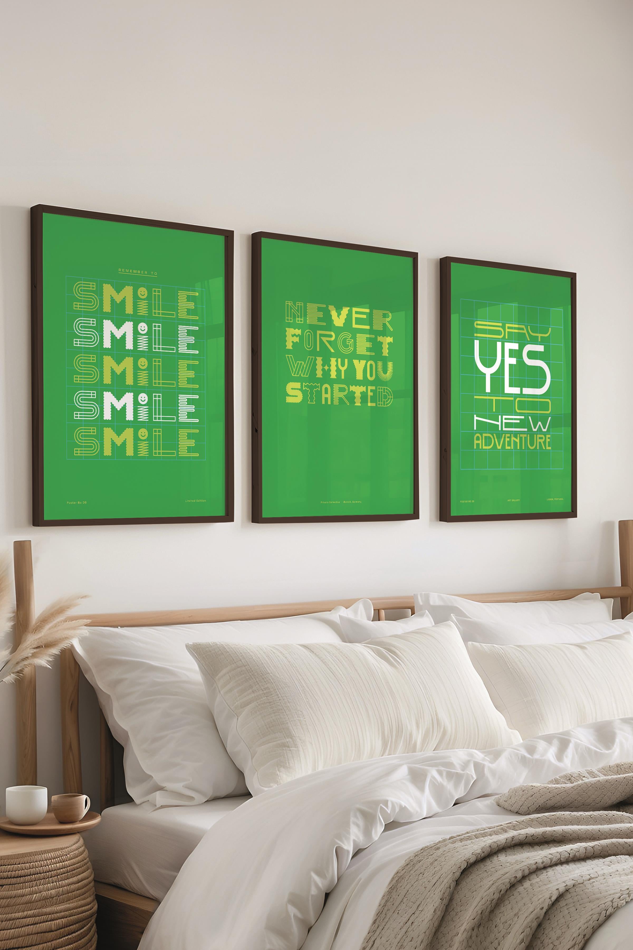 Çerçeveli Tablo Seti, 3 Adet Siyah Çerçeve ve Renkli Yazı Sanatı Temalı Poster Seti, No:300572