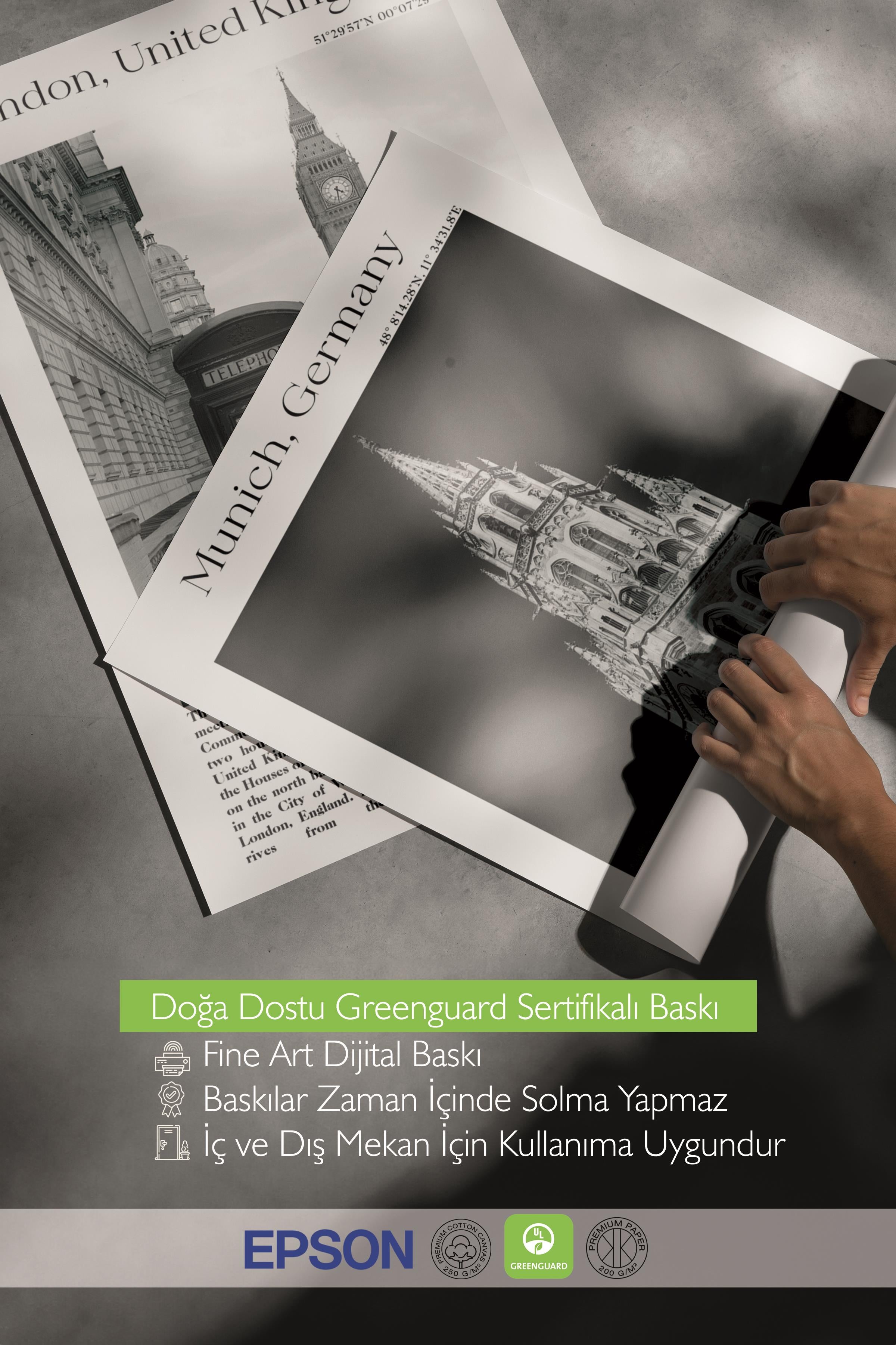 Çerçeveli Tablo Seti, 3 Adet Siyah Çerçeve ve Şehir - Seyahat Temalı Poster Seti, No:300449