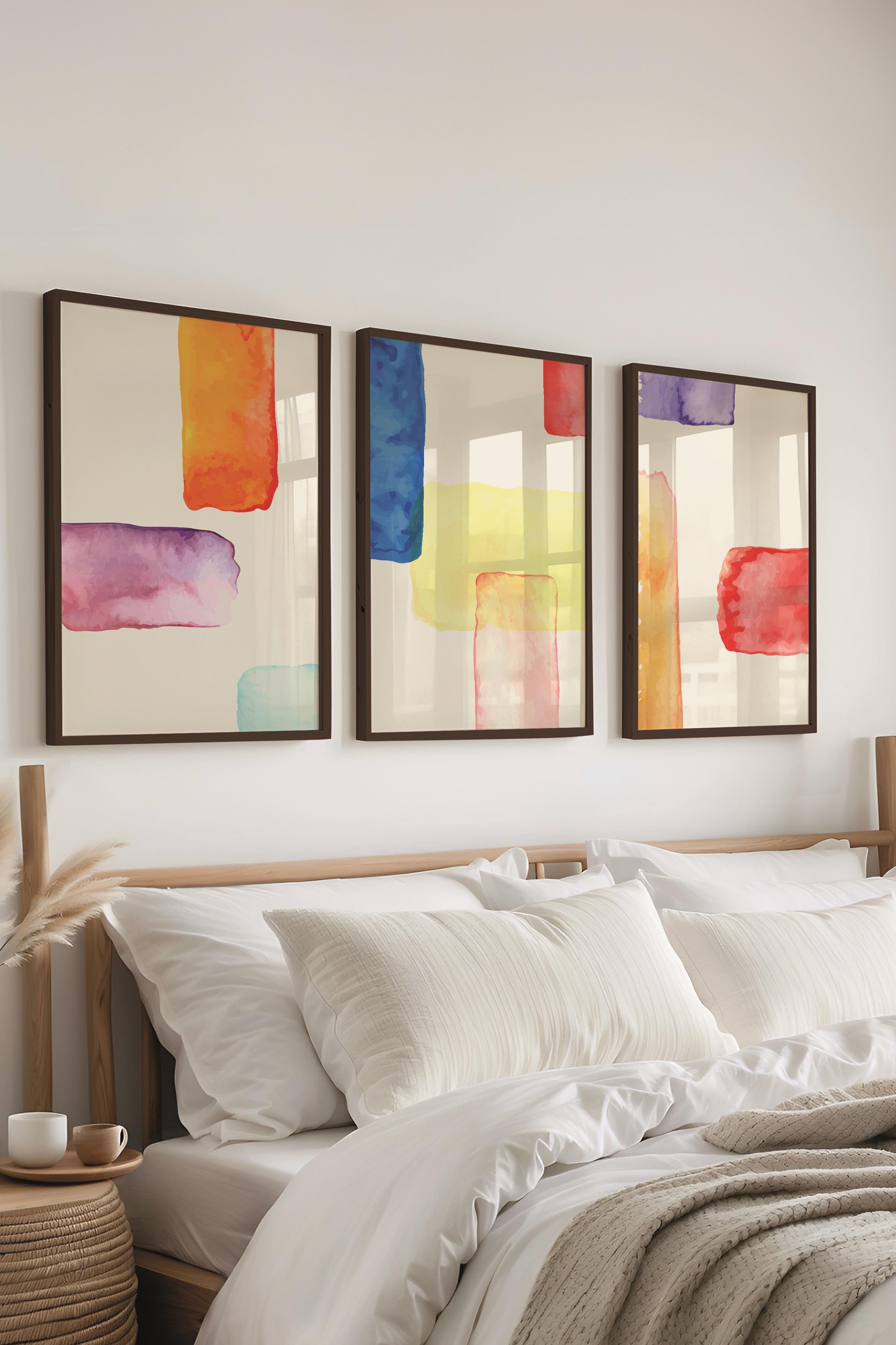 Çerçeveli Tablo Seti, 3 Adet Siyah Çerçeve ve Soyut Temalı Poster Seti, Duvar Tablosu No:300672