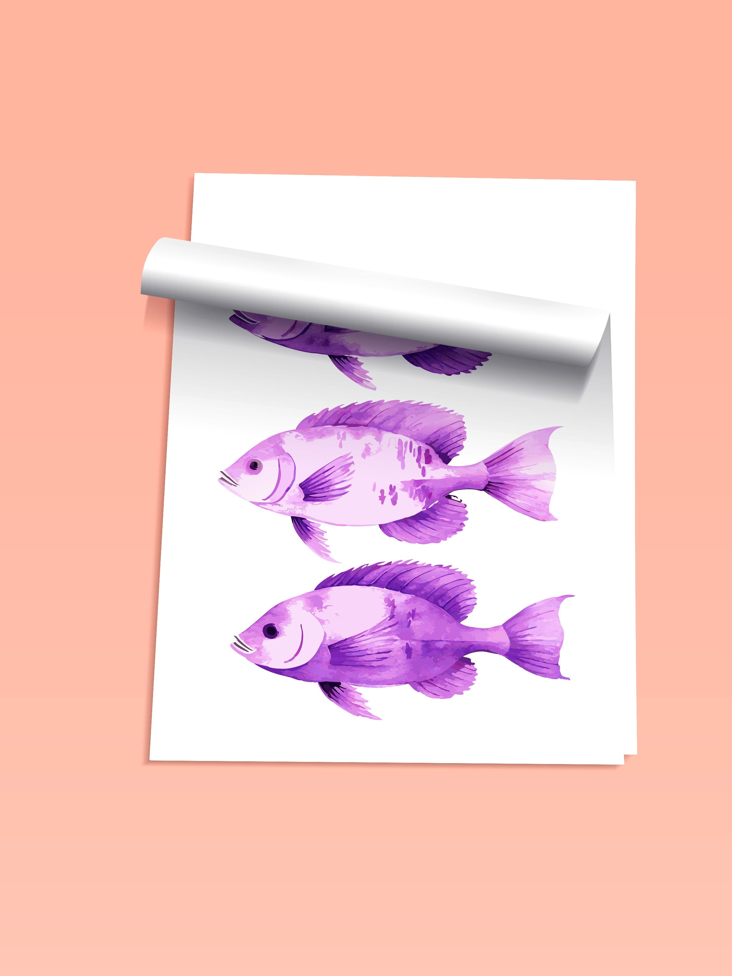 Çerçevesiz Duvar Posteri, Balık, sulu boya, Mor Renk Poster, 2025 Yaz Seçkisi, NO:109874