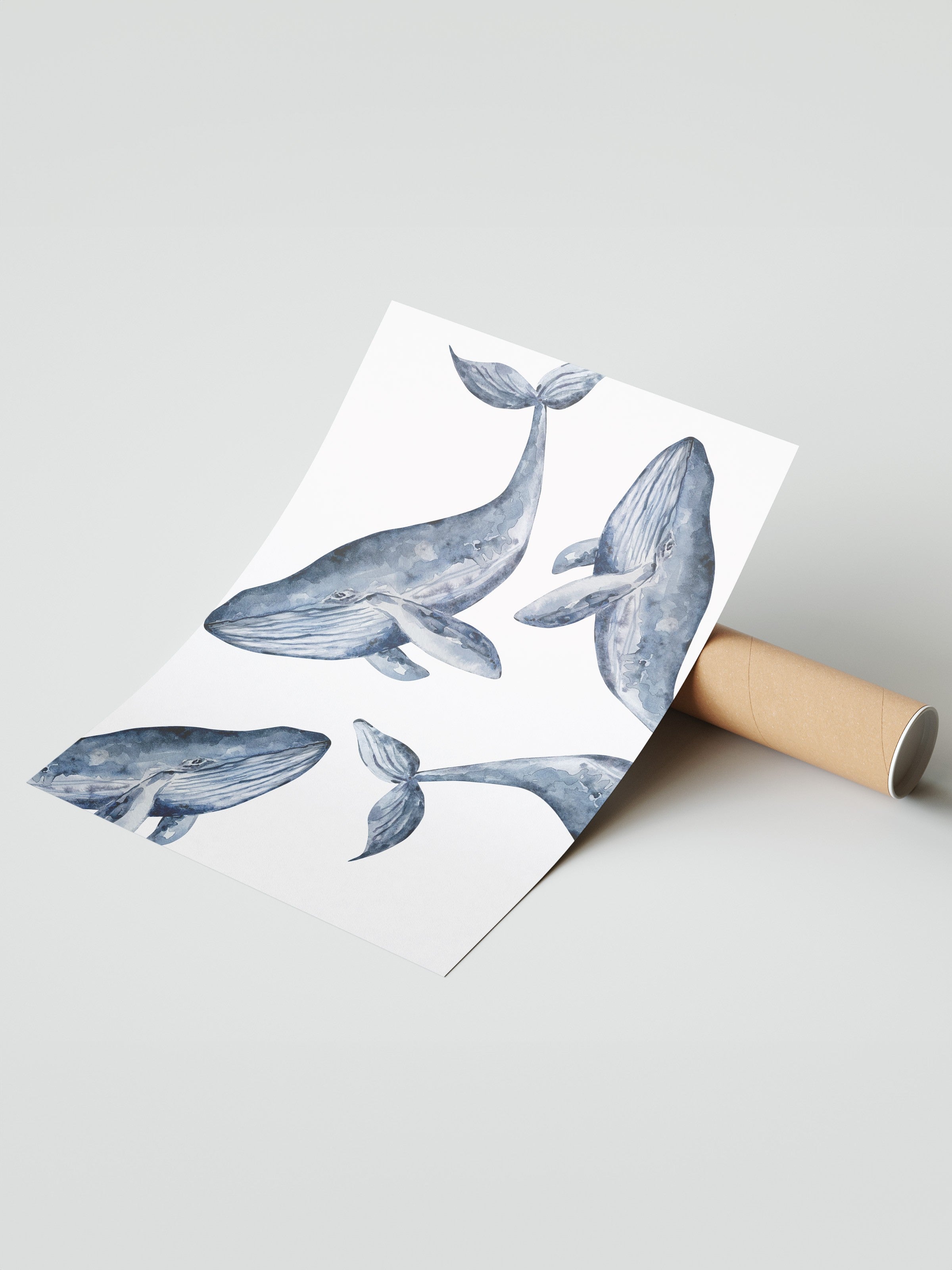 Çerçevesiz Duvar Posteri, Balina, Suluboya, Mavi, Beyaz Renk Poster, 2025 Yaz Seçkisi, NO:109833