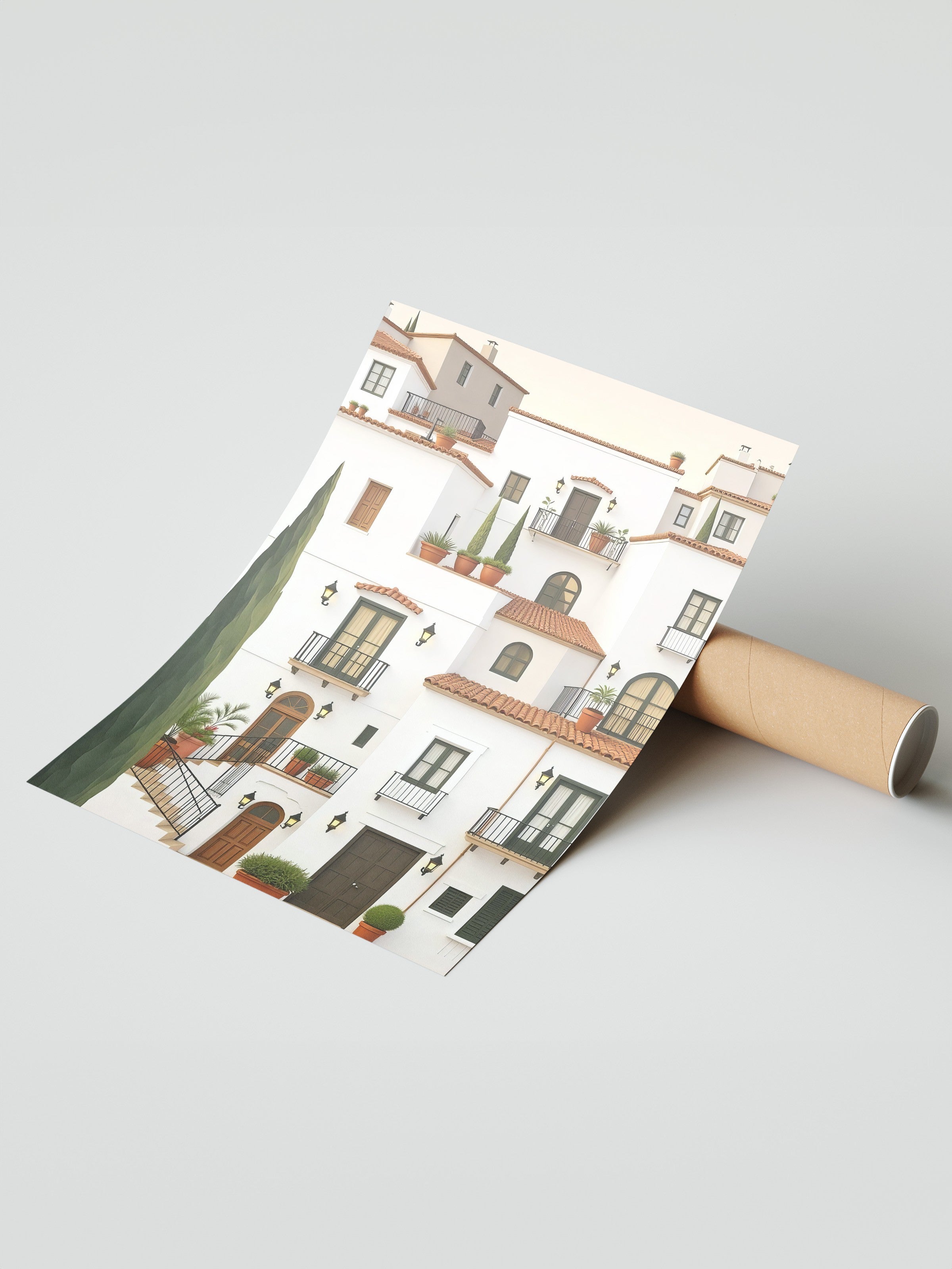 Çerçevesiz Duvar Posteri, Beyaz Evler, İllüstrasyon, Beyaz Renk Poster, 2025 Yaz Seçkisi, NO:109709