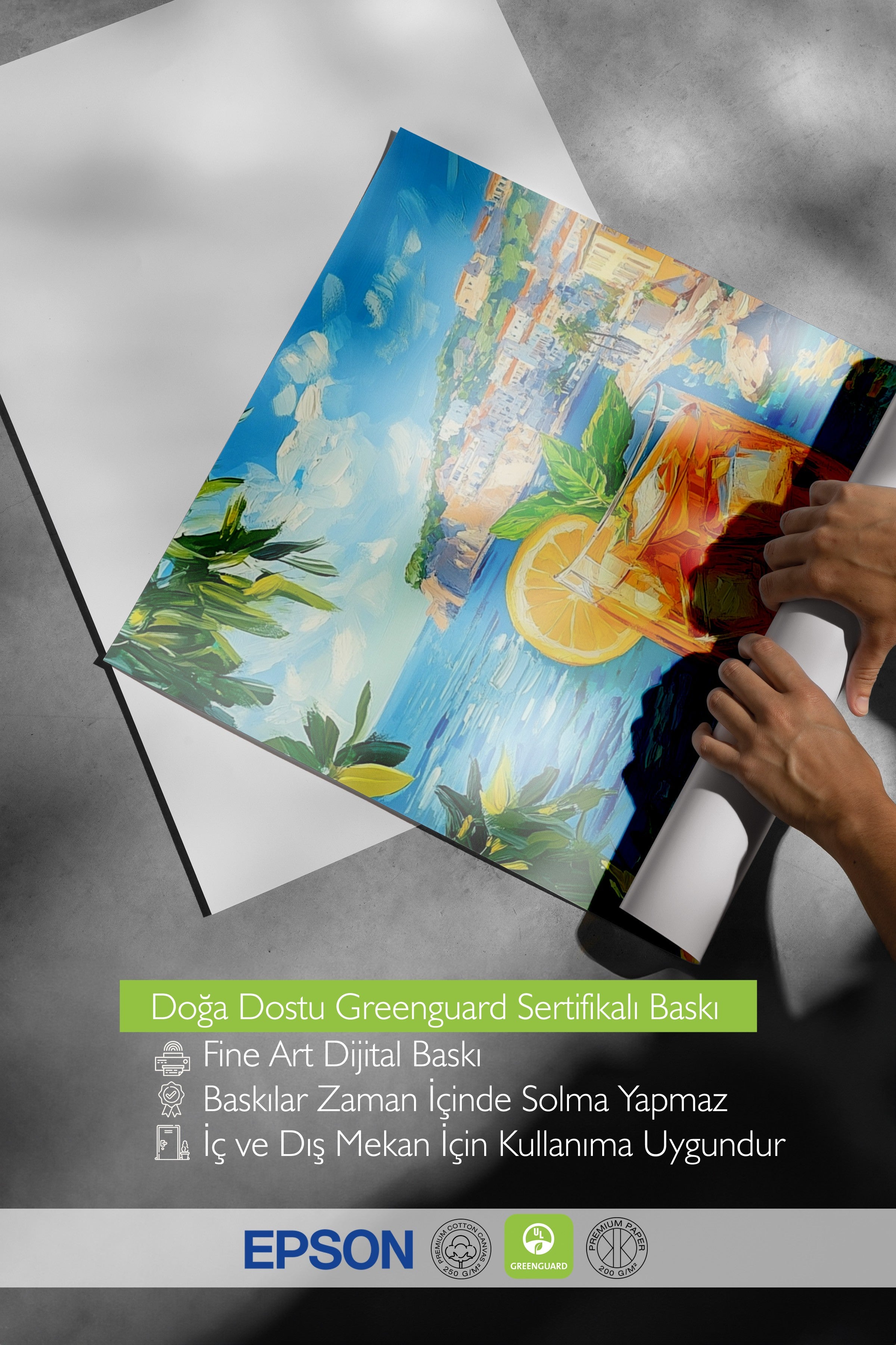 Çerçevesiz Duvar Posteri, Cam, Limon, Deniz, Empresyonist, Akrilik Resim, Mavi, Sarı Renk Poster, 2025 Yaz Seçkisi, NO:109799