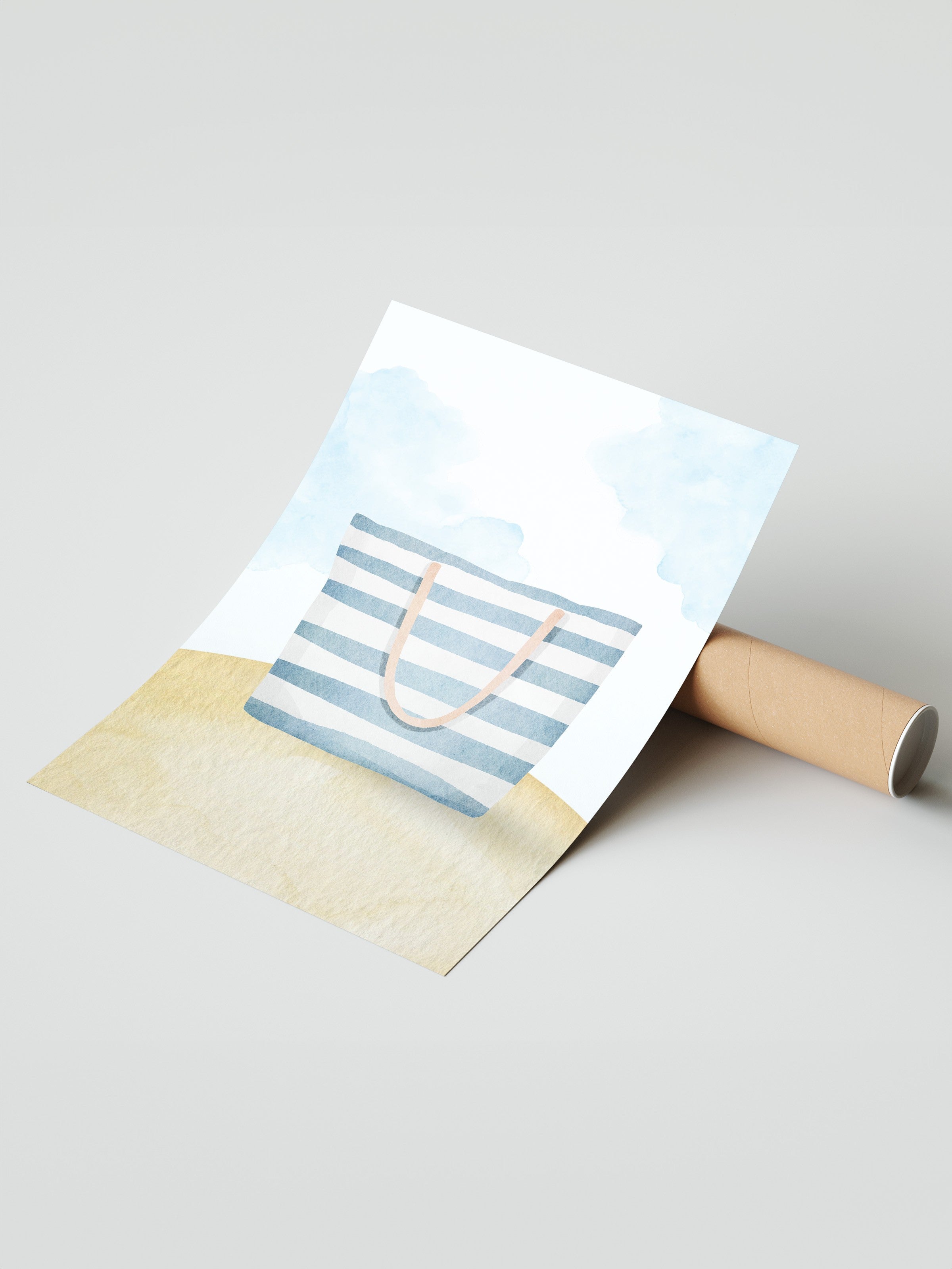 Çerçevesiz Duvar Posteri, Çanta, sulu boya, Minimalist, Mavi, Bej Renk Poster, 2025 Yaz Seçkisi, NO:109855