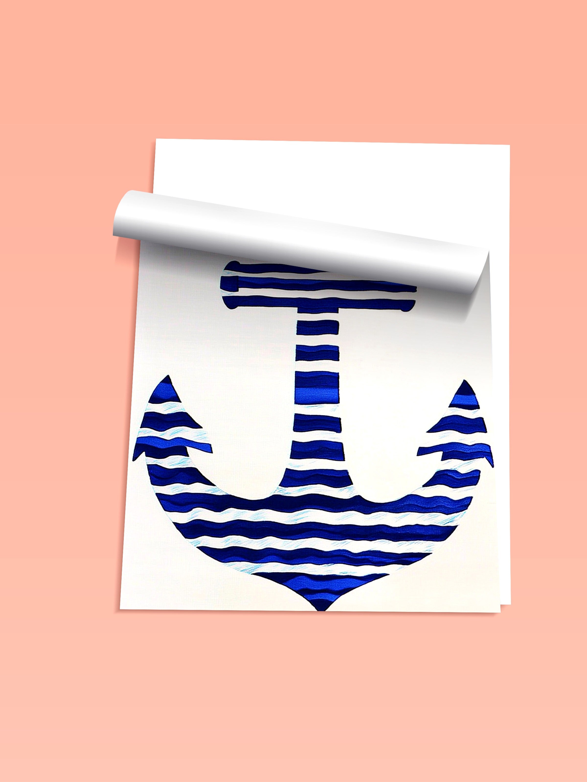 Çerçevesiz Duvar Posteri, Çapa, Düz İllüstrasyon, Minimalist, Mavi, Beyaz Renk Poster, 2025 Yaz Seçkisi, NO:109816