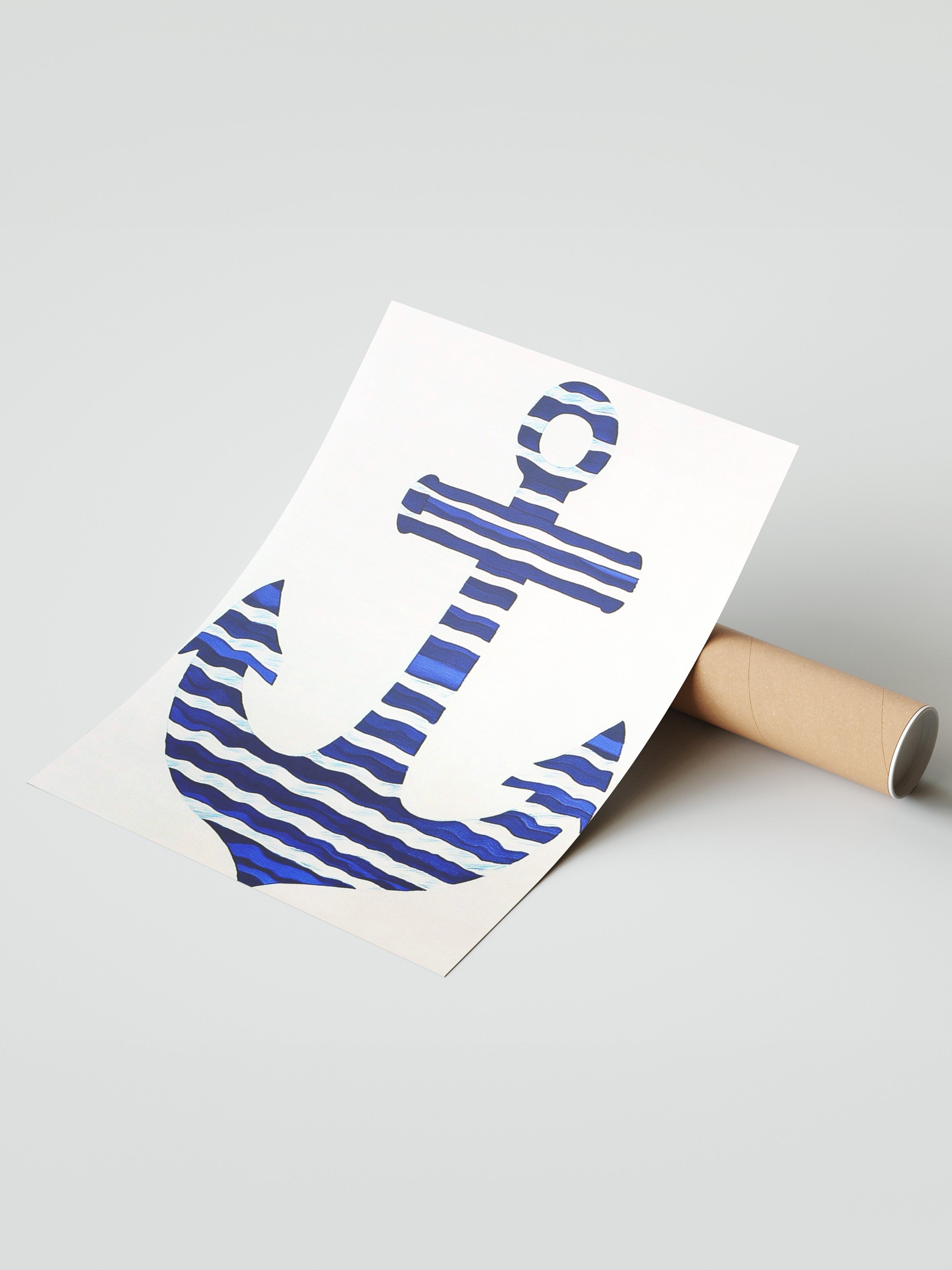 Çerçevesiz Duvar Posteri, Çapa, Düz İllüstrasyon, Minimalist, Mavi, Beyaz Renk Poster, 2025 Yaz Seçkisi, NO:109816