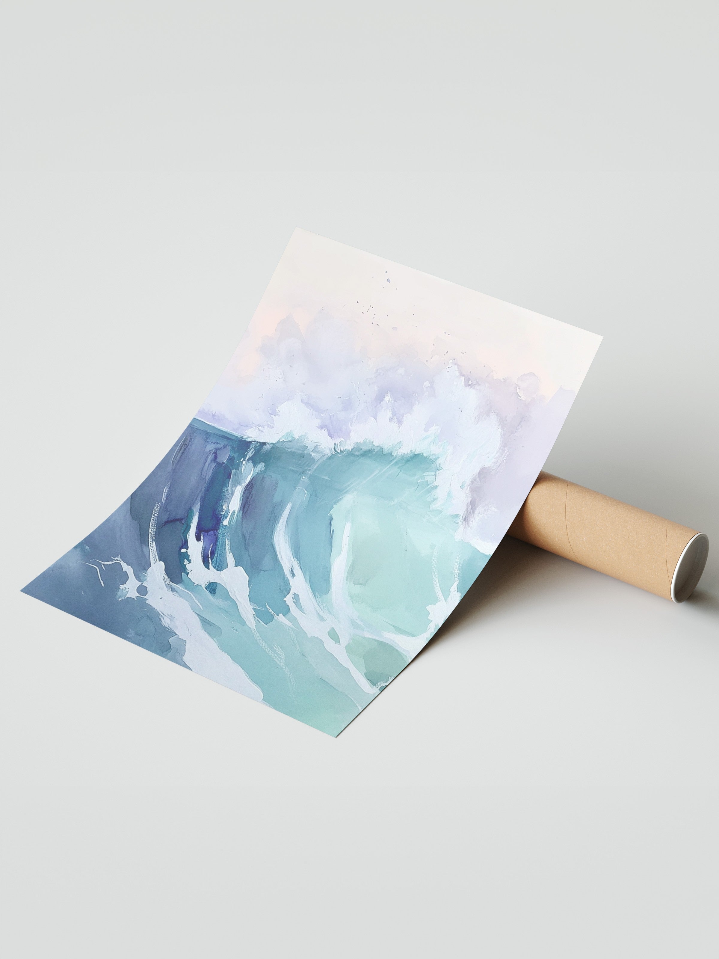 Çerçevesiz Duvar Posteri, Dalga, Okyanus, Suluboya, Empresyonist, Mavi, Pastel Tonlar Renk Poster, 2025 Yaz Seçkisi, NO:109794