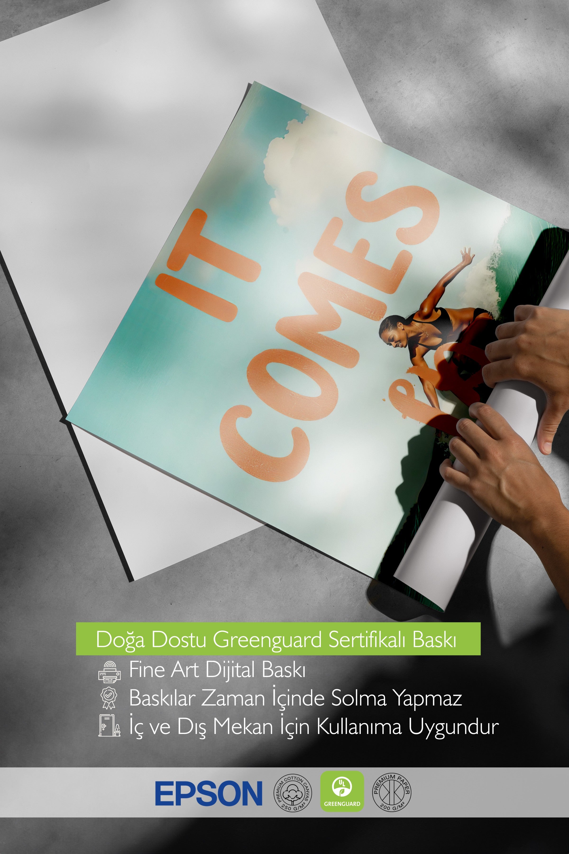 Çerçevesiz Duvar Posteri, Dalgalarla Geliyor, İllüstrasyon, Maximalist, Mavi Renk Poster, 2025 Yaz Seçkisi, NO:109775