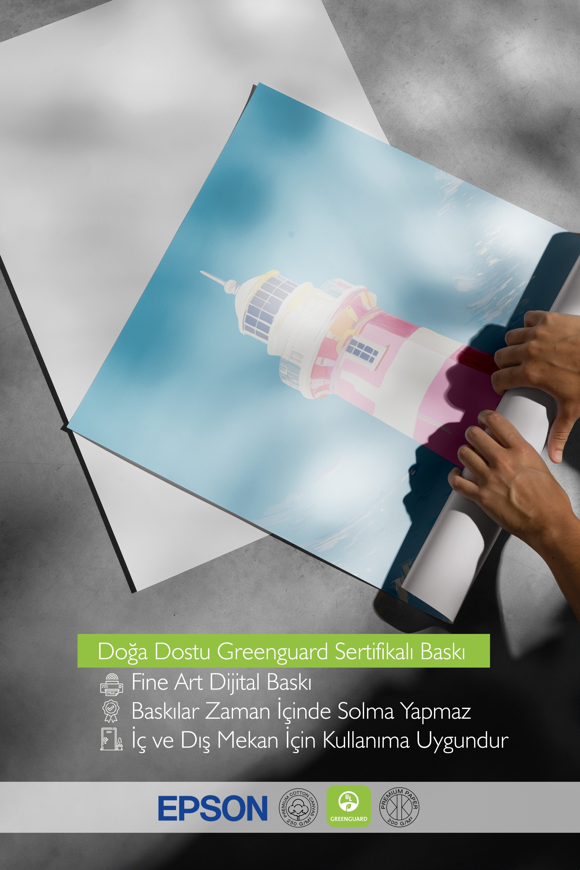 Çerçevesiz Duvar Posteri, Deniz feneri, illüstrasyon, Pastel Tonlar, Mavi Renk Poster, 2025 Yaz Seçkisi, NO:109862