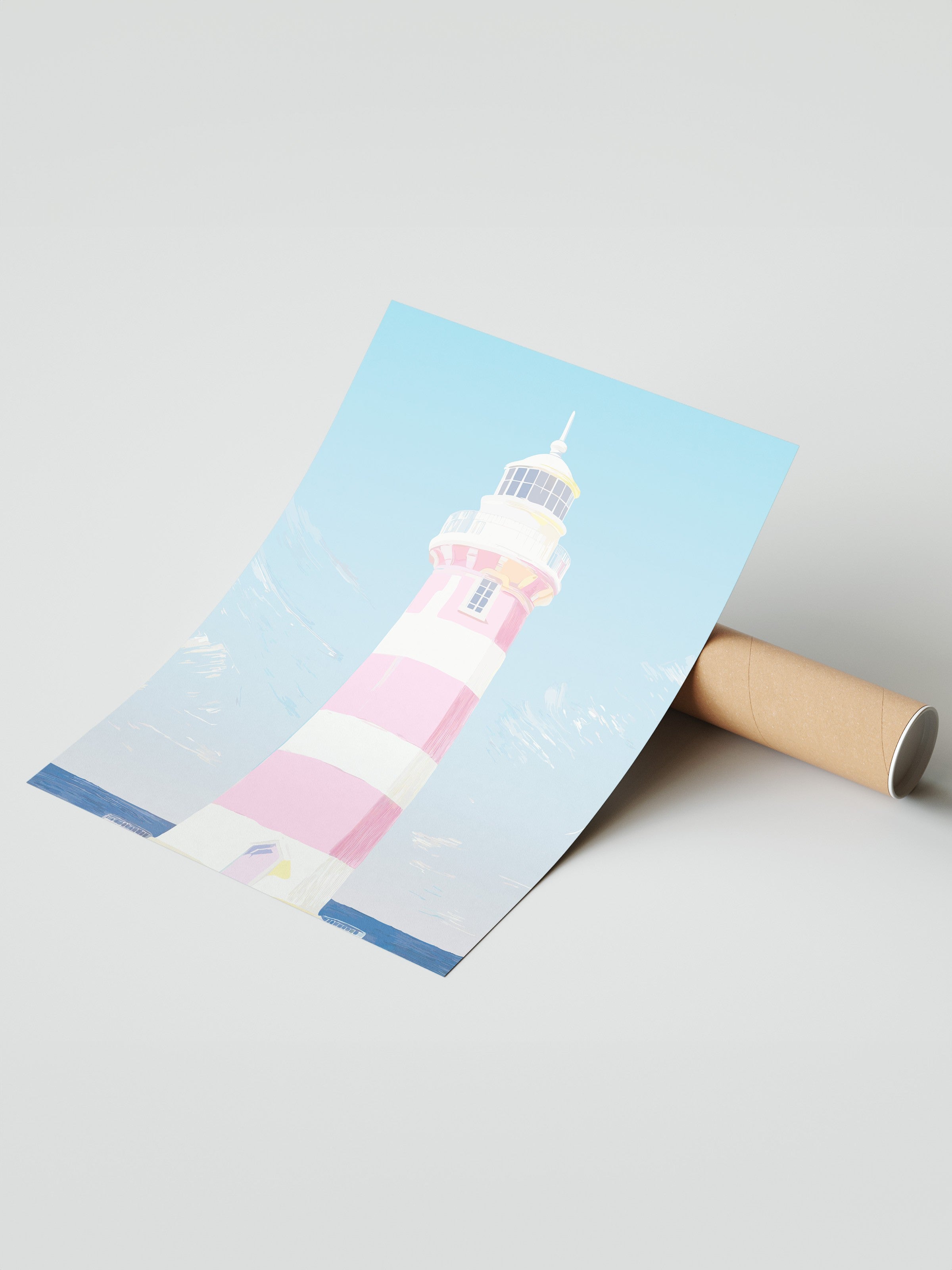 Çerçevesiz Duvar Posteri, Deniz feneri, illüstrasyon, Pastel Tonlar, Mavi Renk Poster, 2025 Yaz Seçkisi, NO:109862