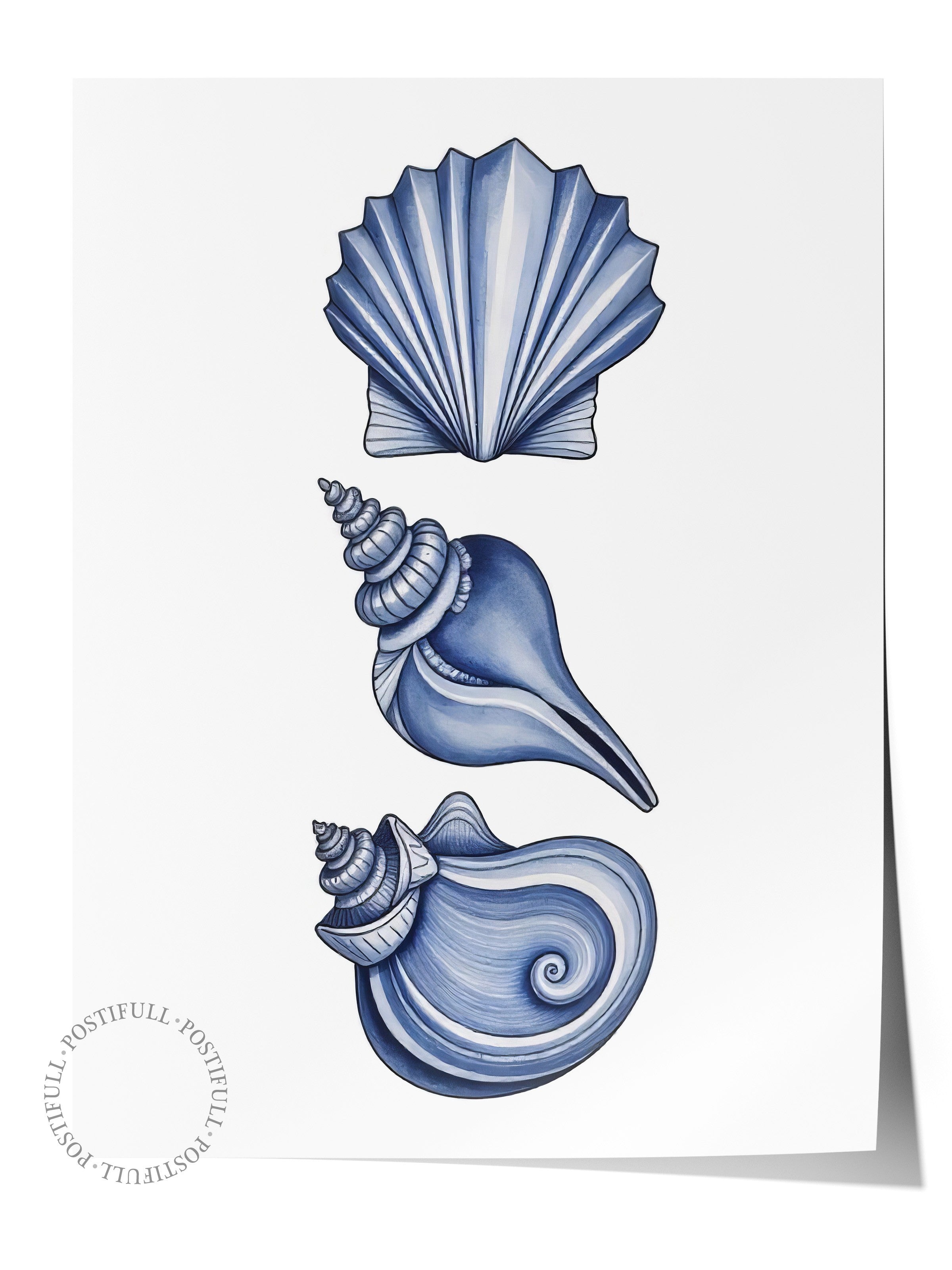 Çerçevesiz Duvar Posteri, Deniz Kabuğu, İllüstrasyon, Mavi Renk Poster, 2025 Yaz Seçkisi, NO:109546