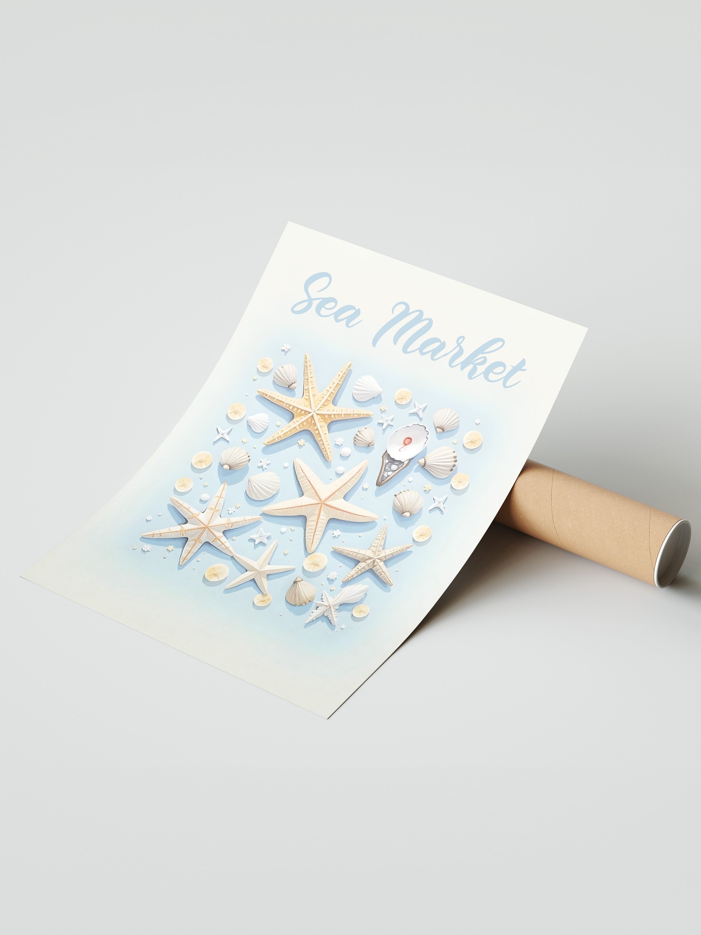 Çerçevesiz Duvar Posteri, Deniz Pazarı, İllüstrasyon, Mavi Renk Poster, 2025 Yaz Seçkisi, NO:109581