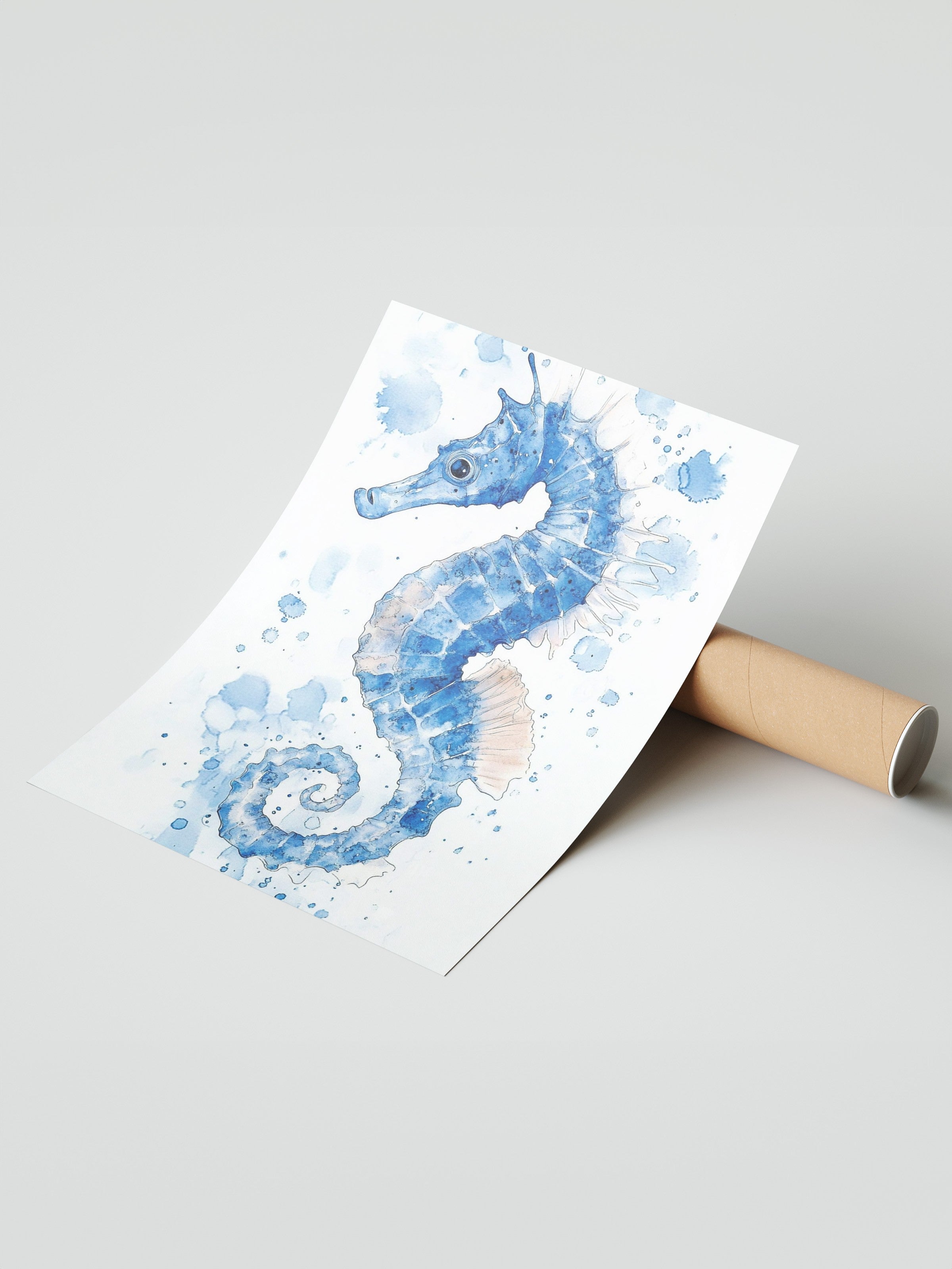 Çerçevesiz Duvar Posteri, Denizatı, Suluboya, Mavi, Beyaz Renk Poster, 2025 Yaz Seçkisi, NO:109808