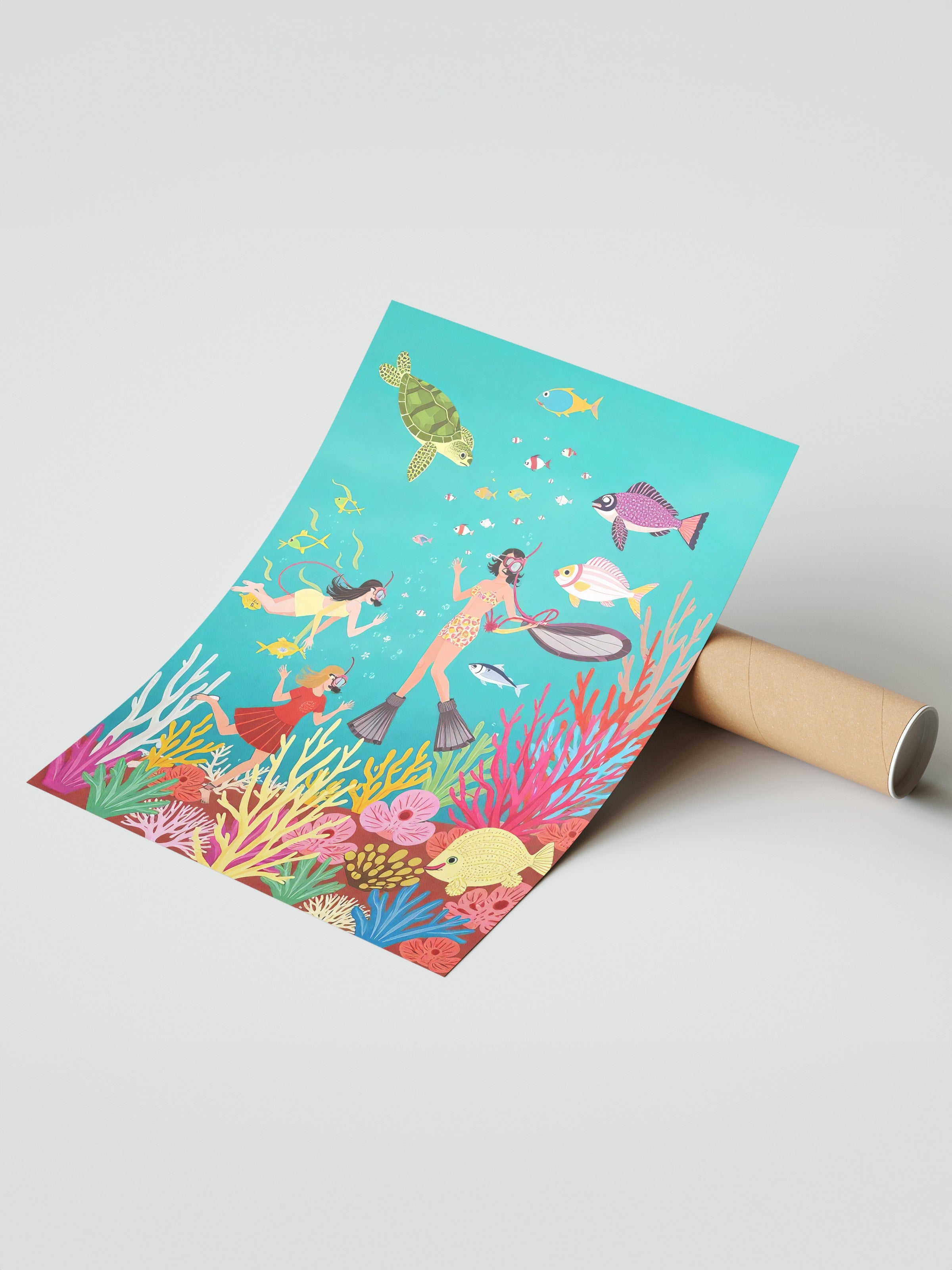 Çerçevesiz Duvar Posteri, Denizde Keşif, İllüstrasyon, Maximalist, Renkli Renk Poster, 2025 Yaz Seçkisi, NO:109770